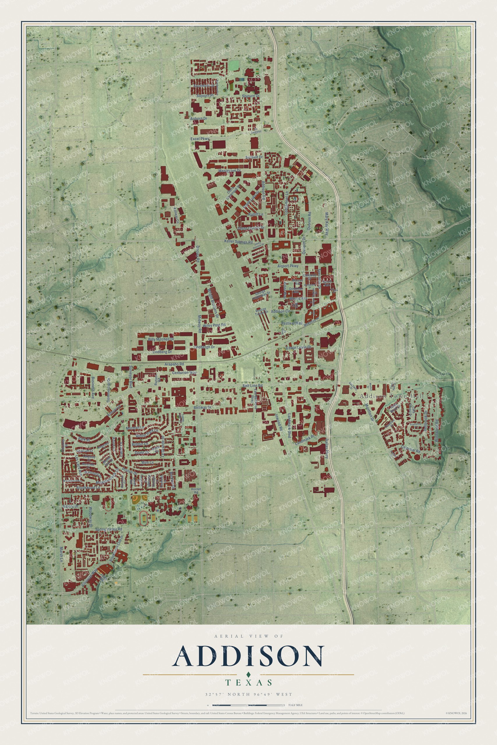 Watermarked full-map preview of Addison, Texas