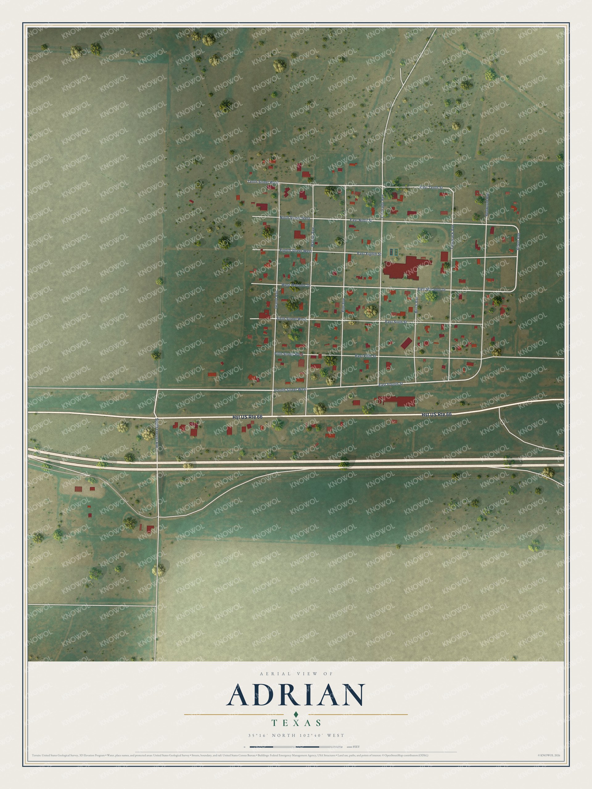Watermarked full-map preview of Adrian, Texas