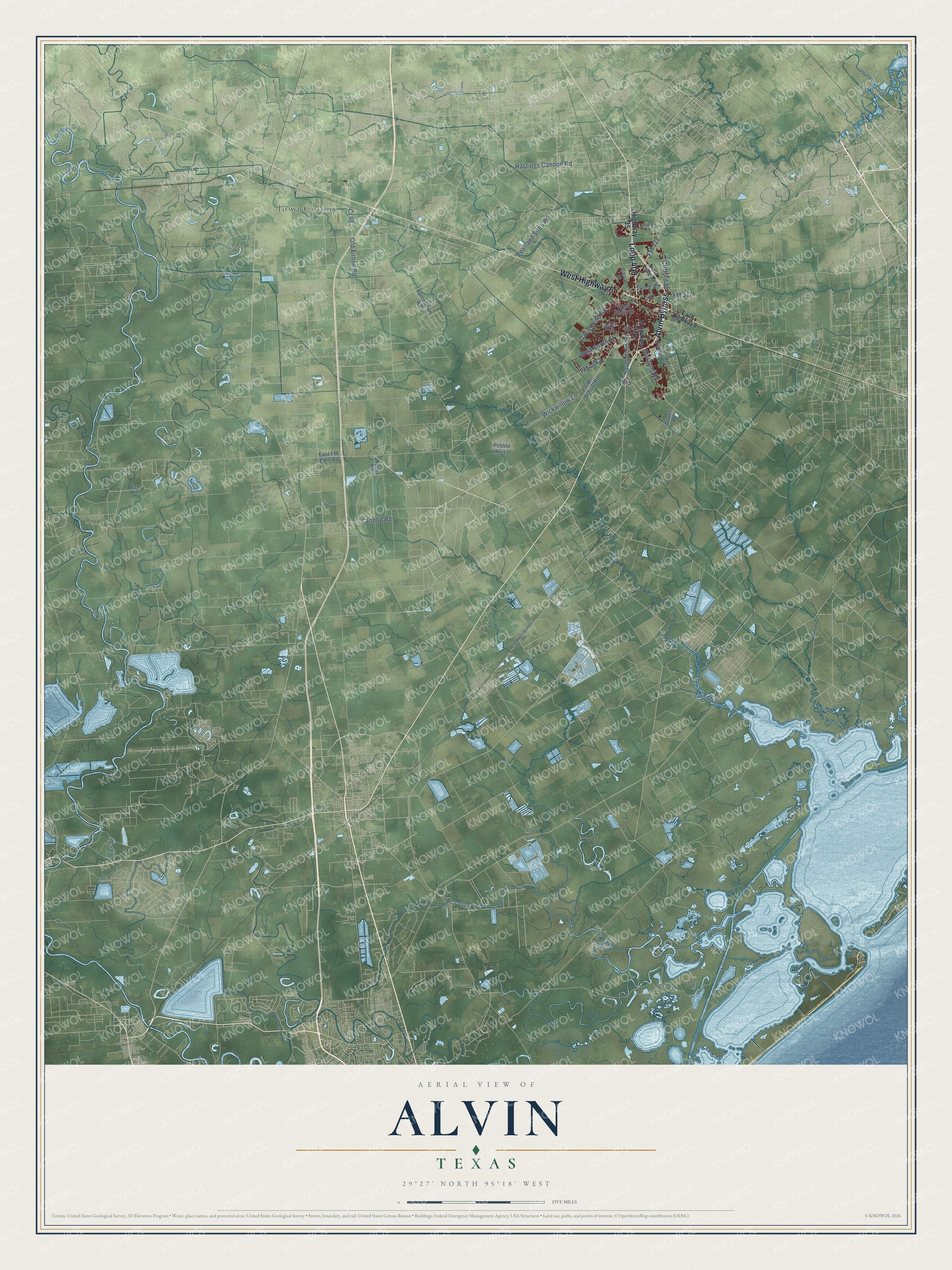 Watermarked full-map preview of Alvin, Texas