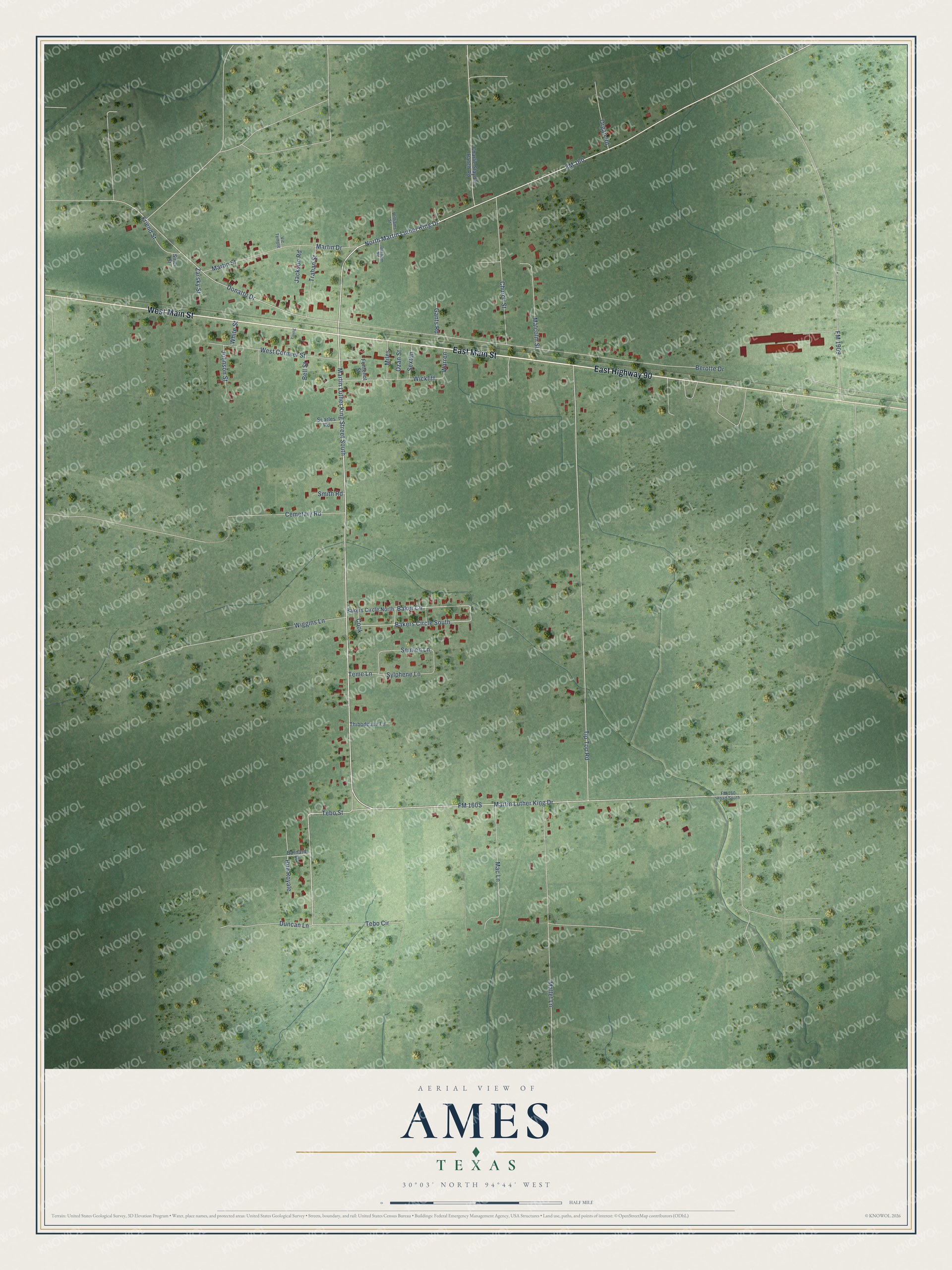 Watermarked full-map preview of Ames, Texas
