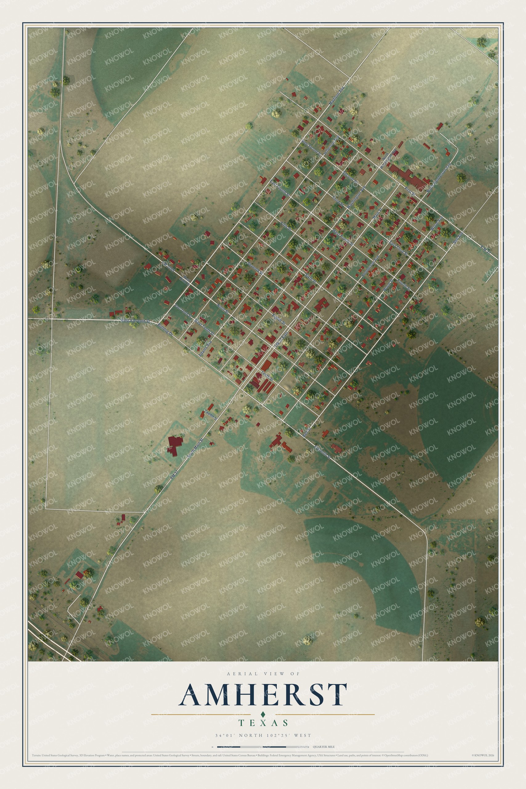 Watermarked full-map preview of Amherst, Texas