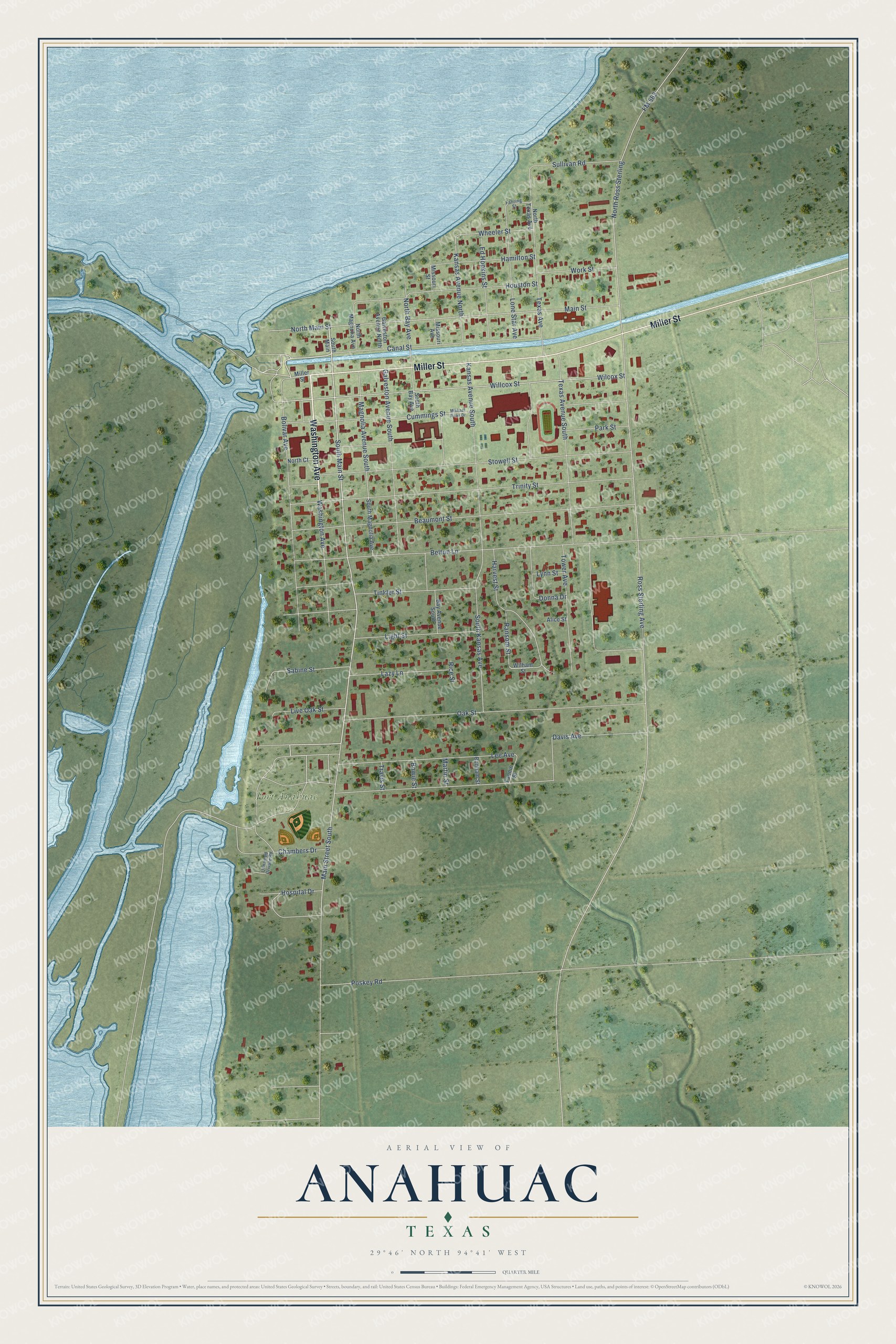 Watermarked full-map preview of Anahuac, Texas