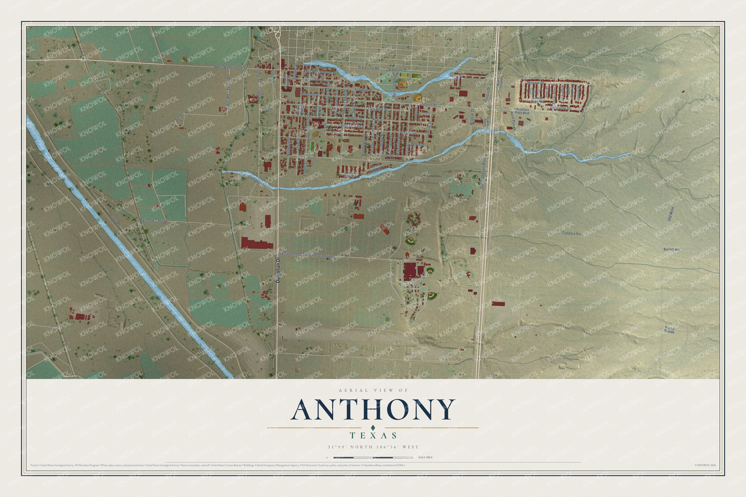 Watermarked full-map preview of Anthony, Texas
