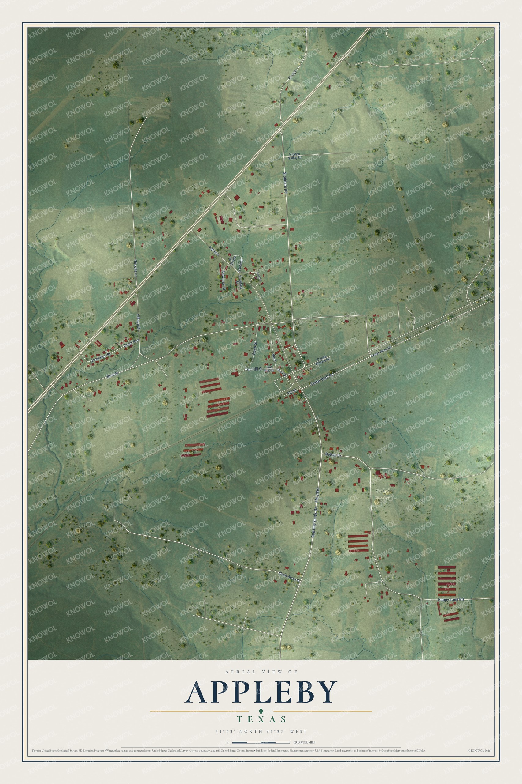 Watermarked full-map preview of Appleby, Texas