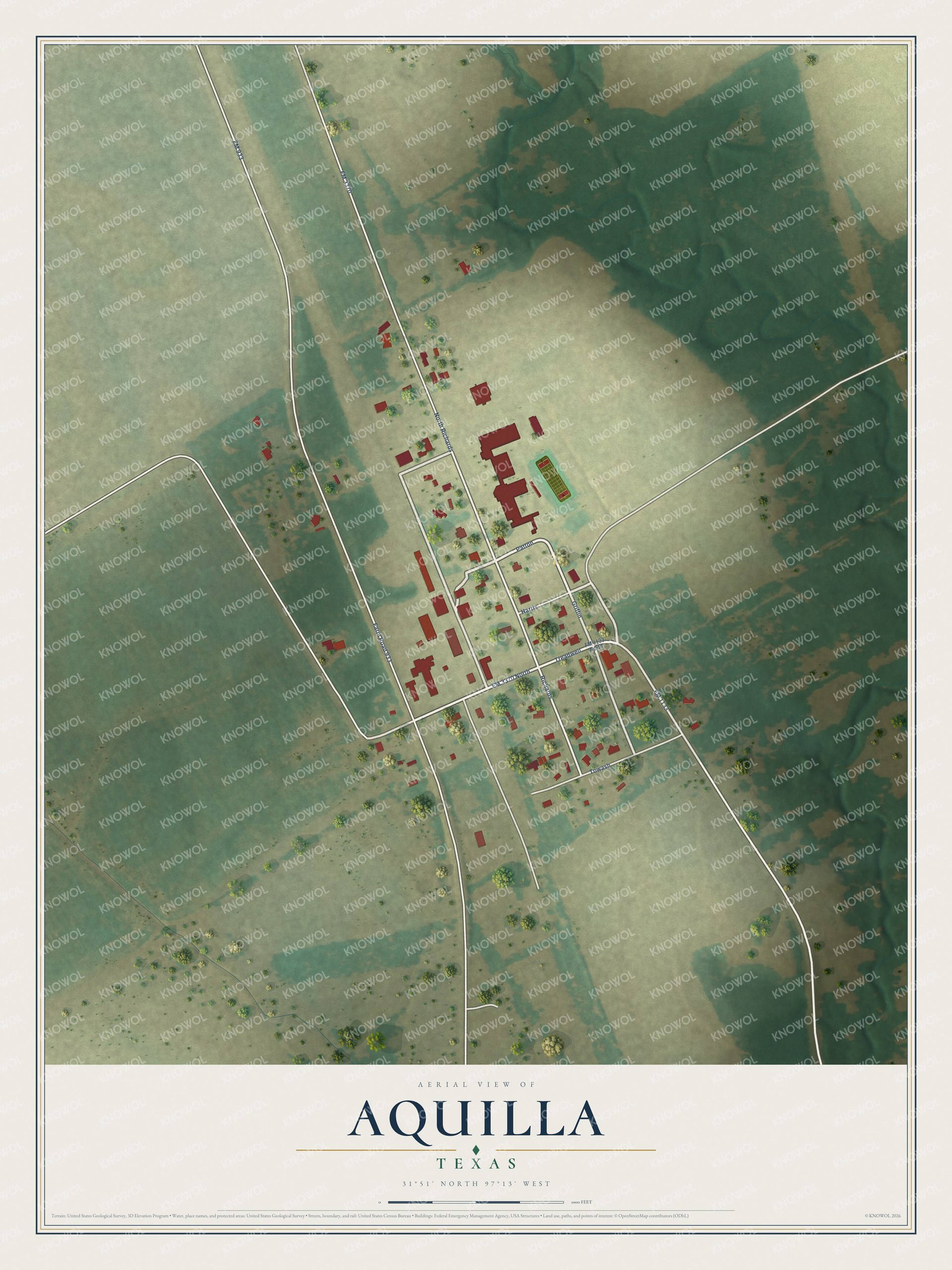 Watermarked full-map preview of Aquilla, Texas