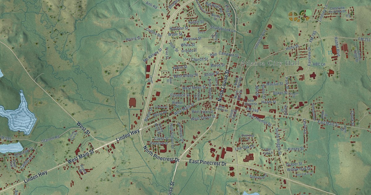 Map of Atlanta, Texas in 2026