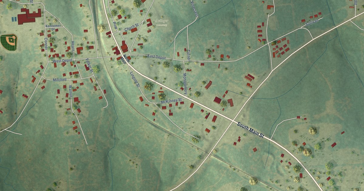 Map of Avinger, Texas in 2026