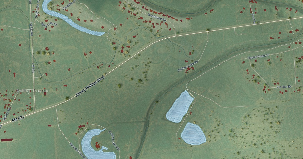 Map of Bailey’s Prairie, Texas in 2026