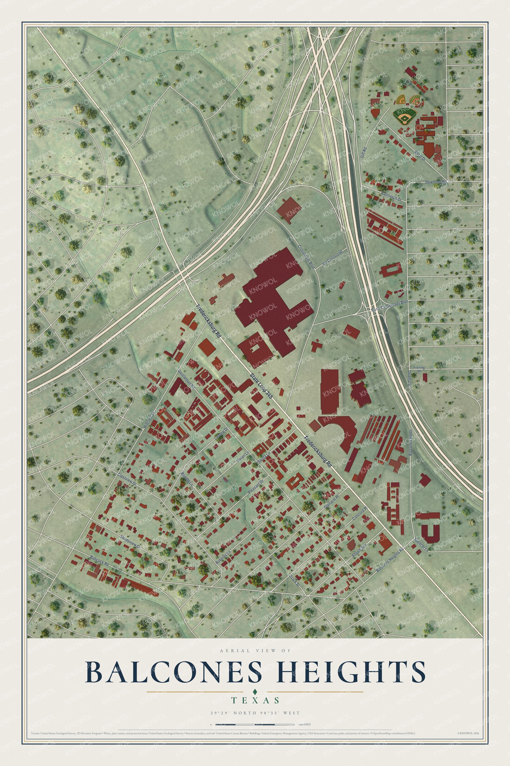 Watermarked full-map preview of Balcones Heights, Texas