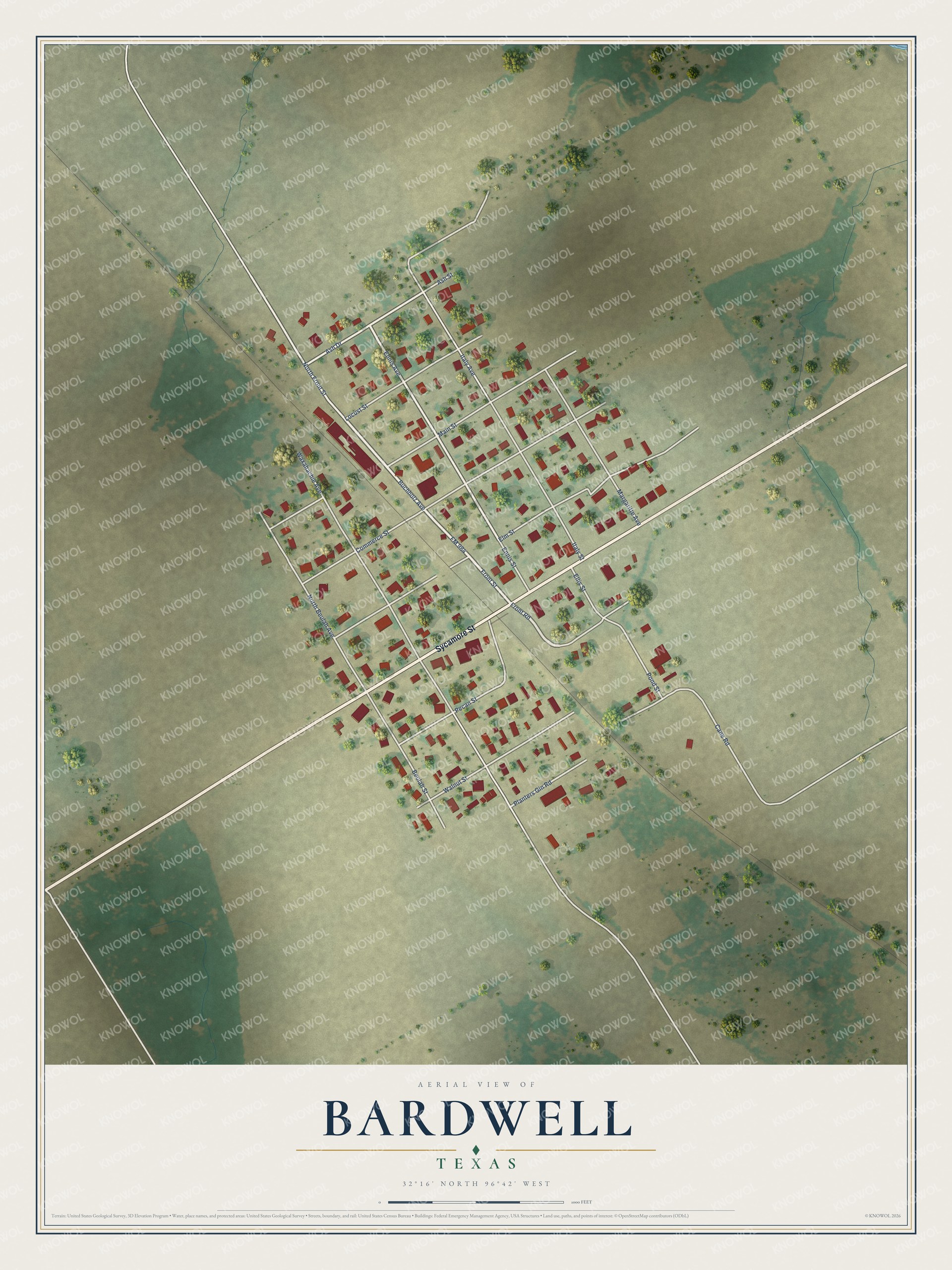 Watermarked full-map preview of Bardwell, Texas