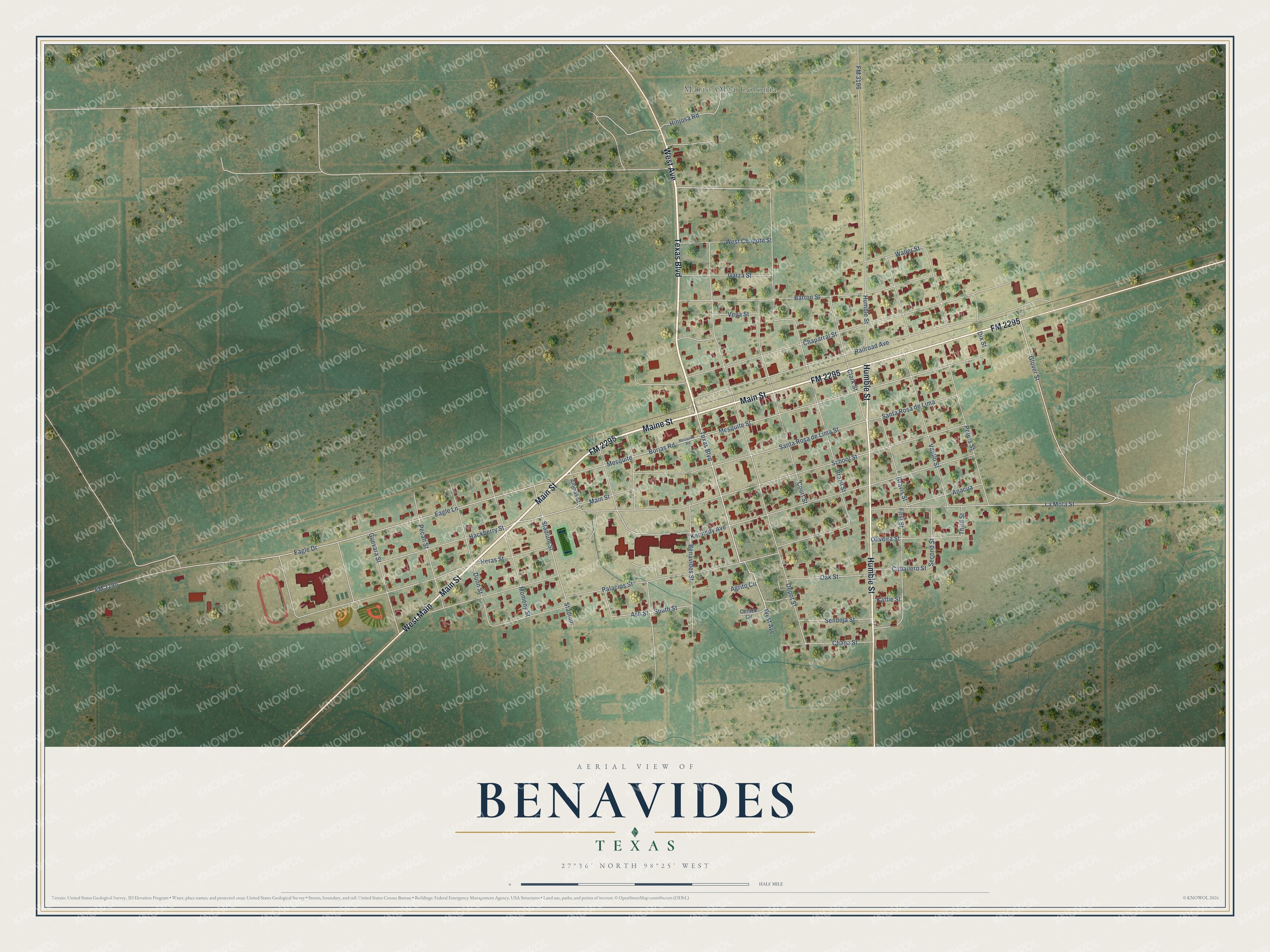 Watermarked full-map preview of Benavides, Texas