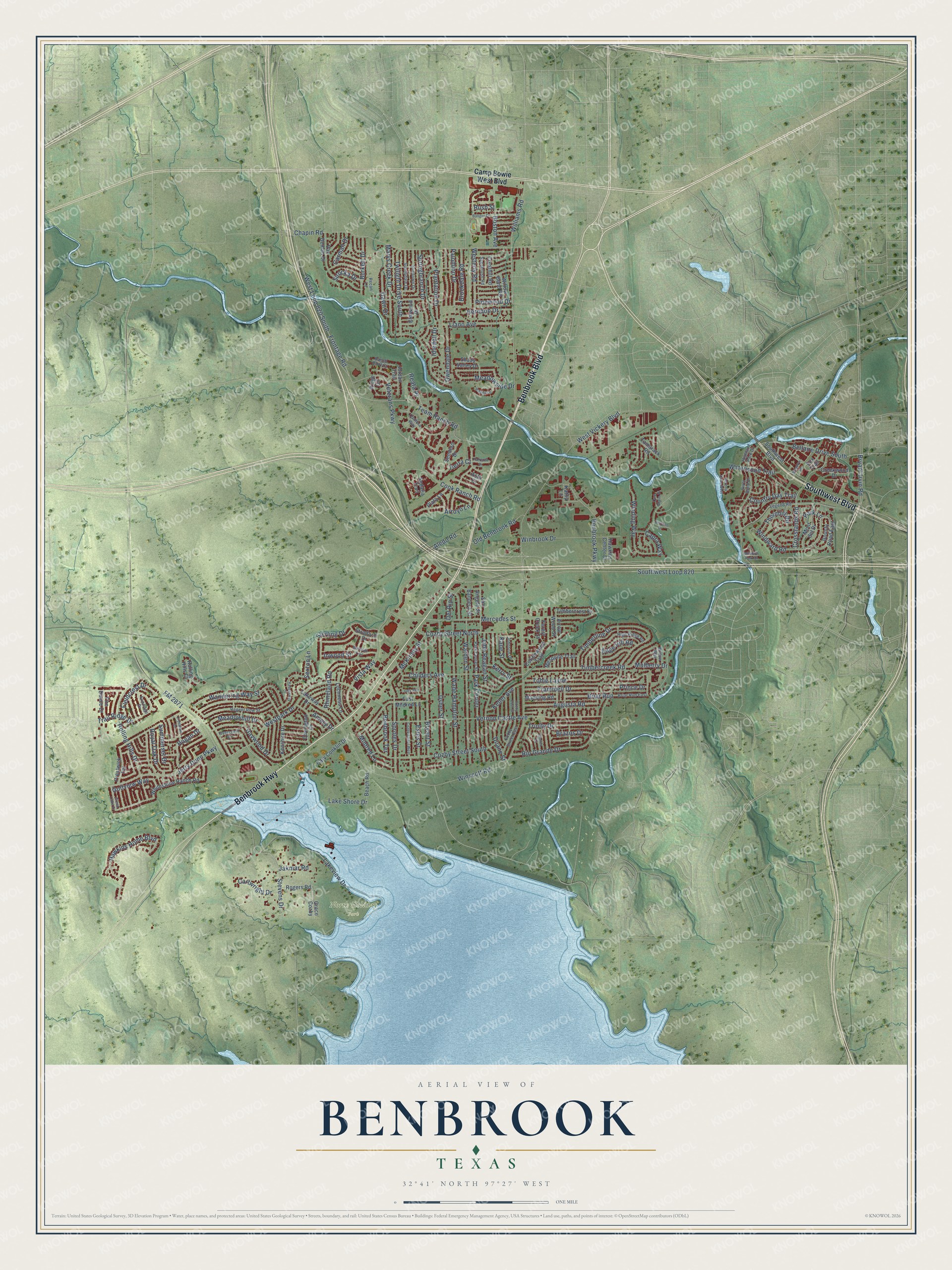 Watermarked full-map preview of Benbrook, Texas