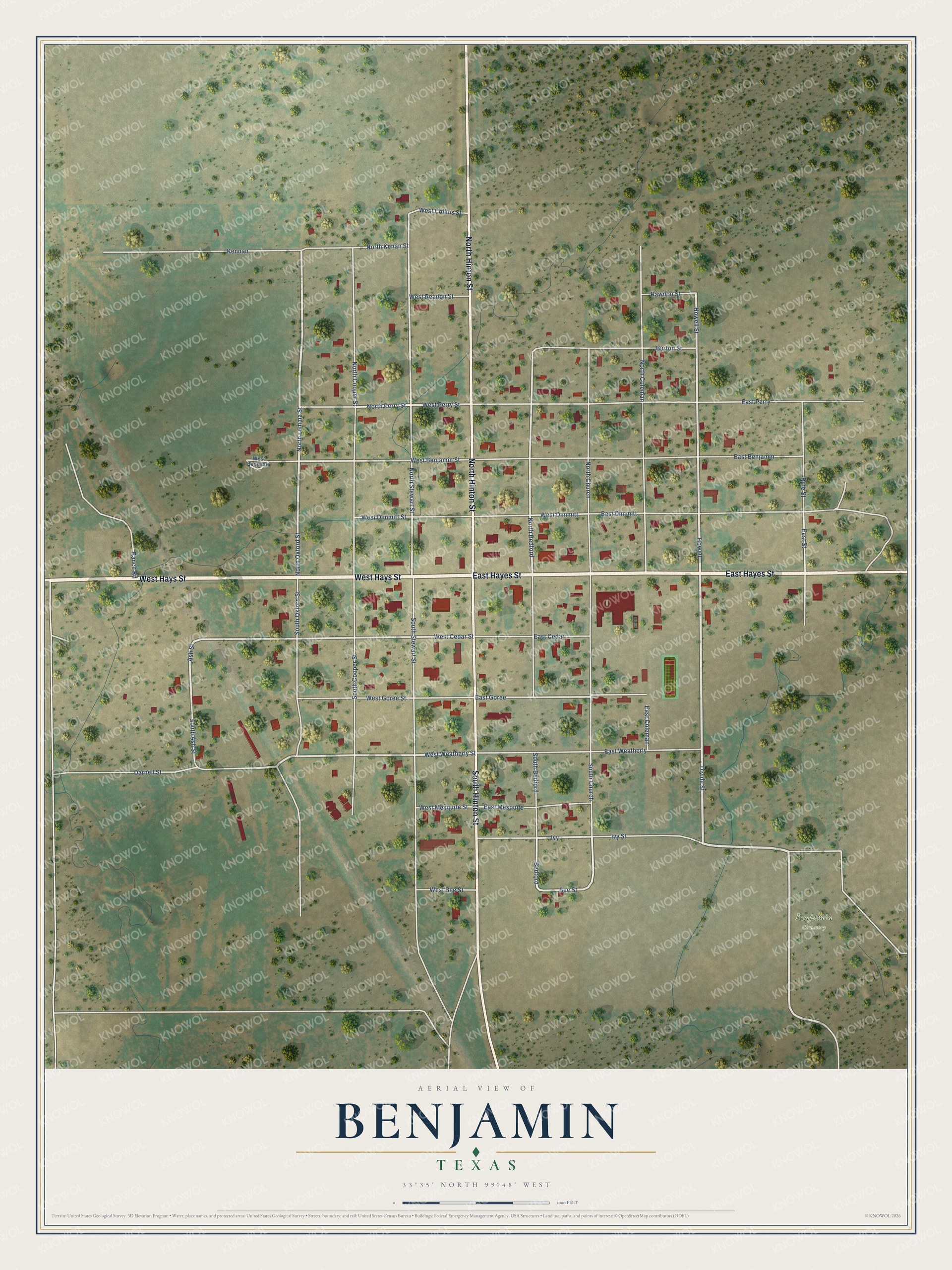 Watermarked full-map preview of Benjamin, Texas