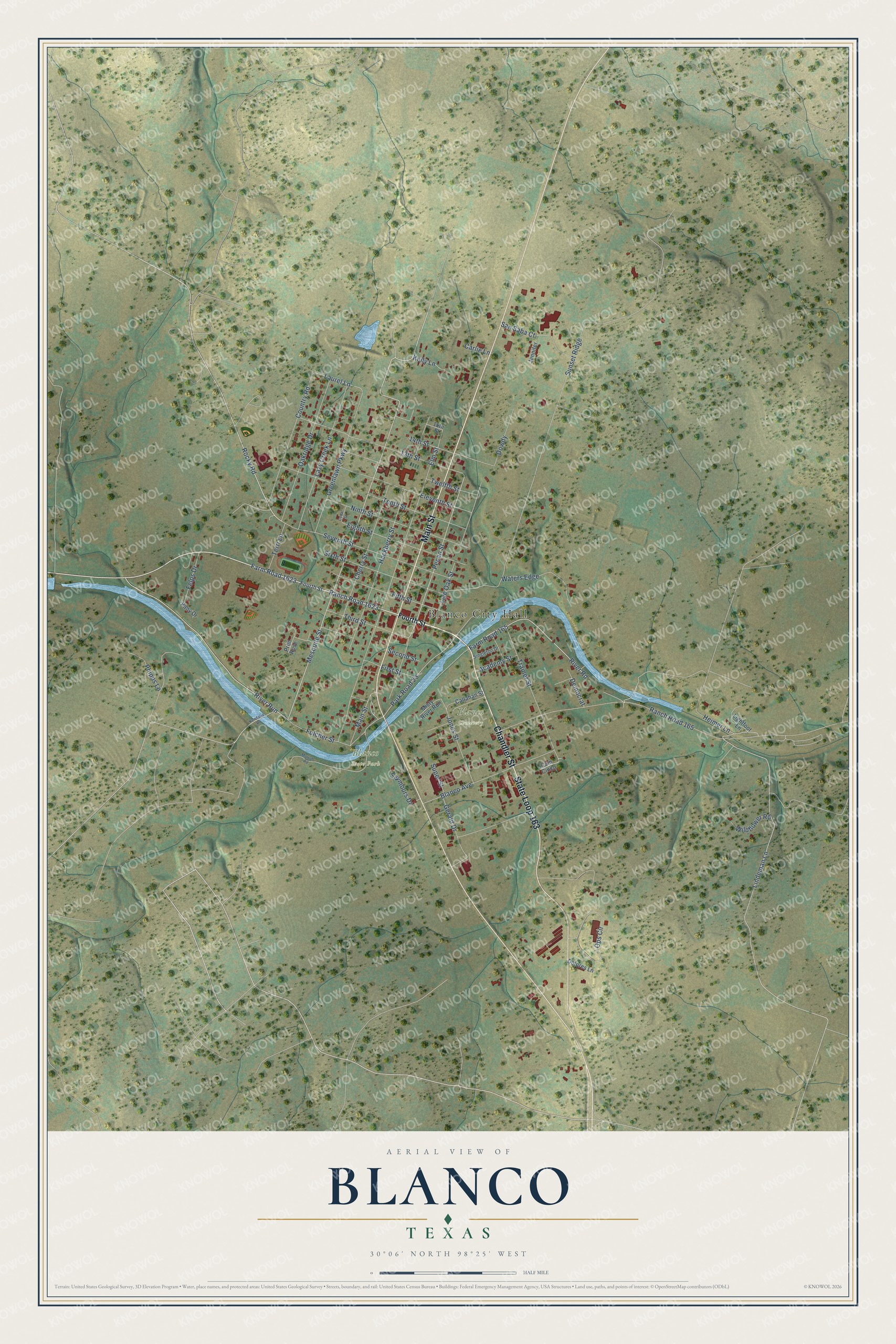 Watermarked full-map preview of Blanco, Texas
