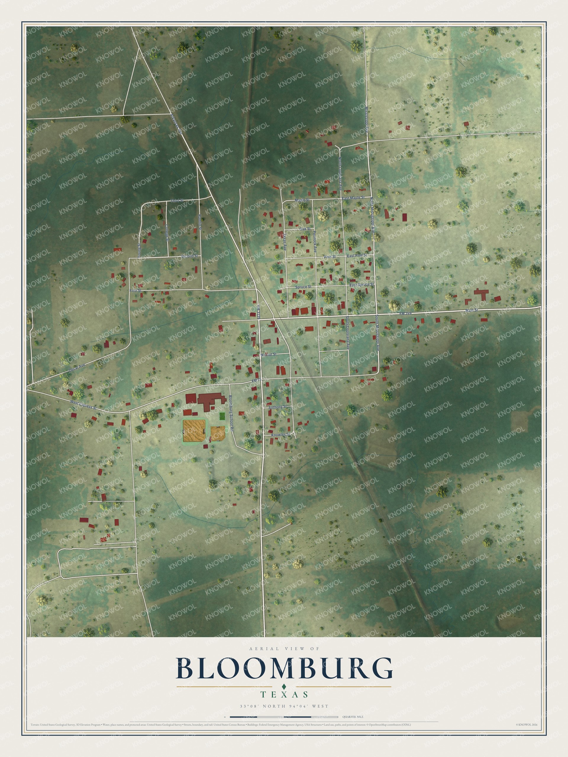 Watermarked full-map preview of Bloomburg, Texas