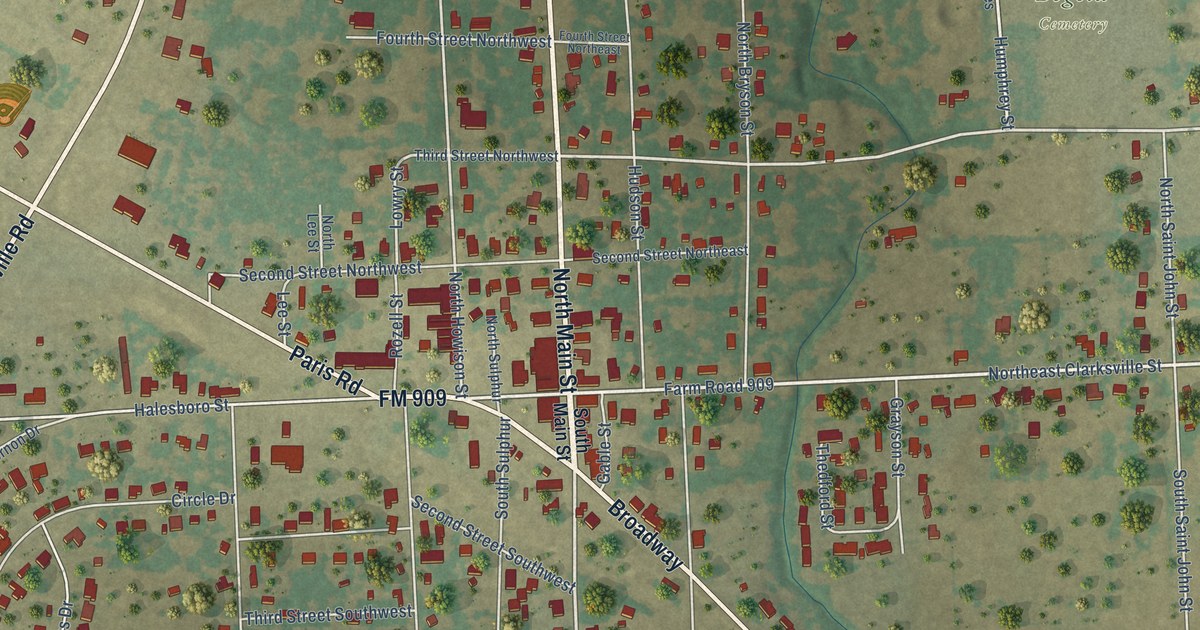 Map of Bogata, Texas in 2026