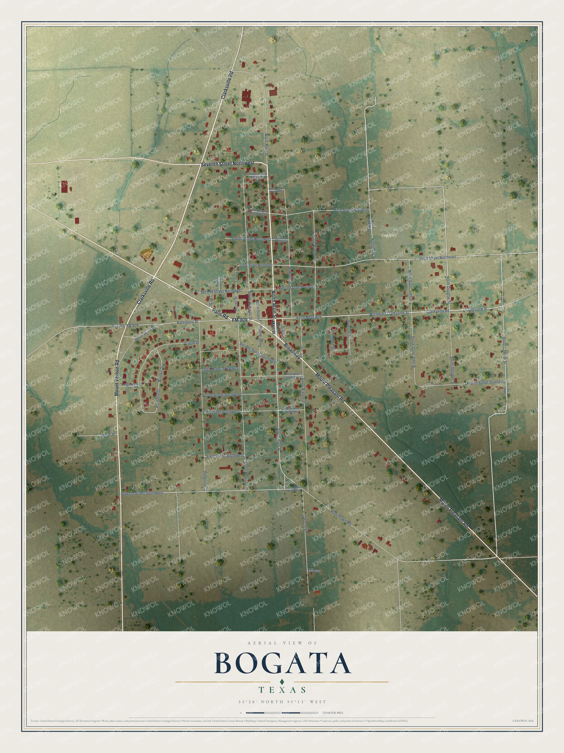 Watermarked full-map preview of Bogata, Texas