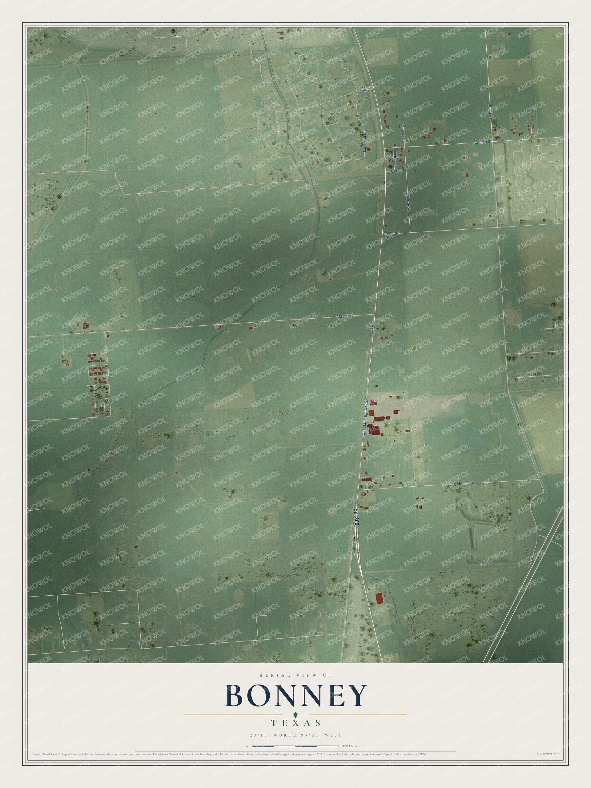 Watermarked full-map preview of Bonney, Texas