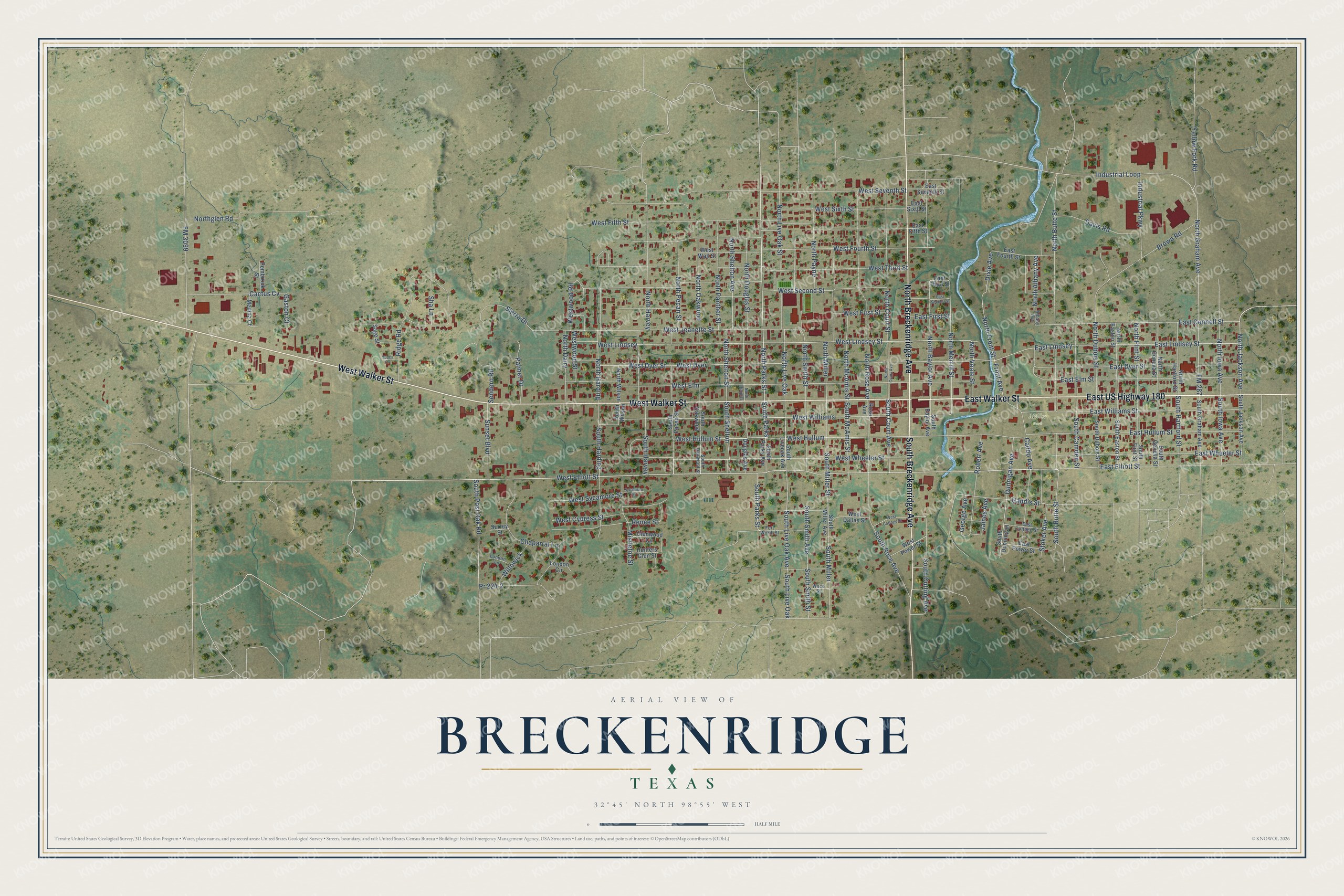 Watermarked full-map preview of Breckenridge, Texas