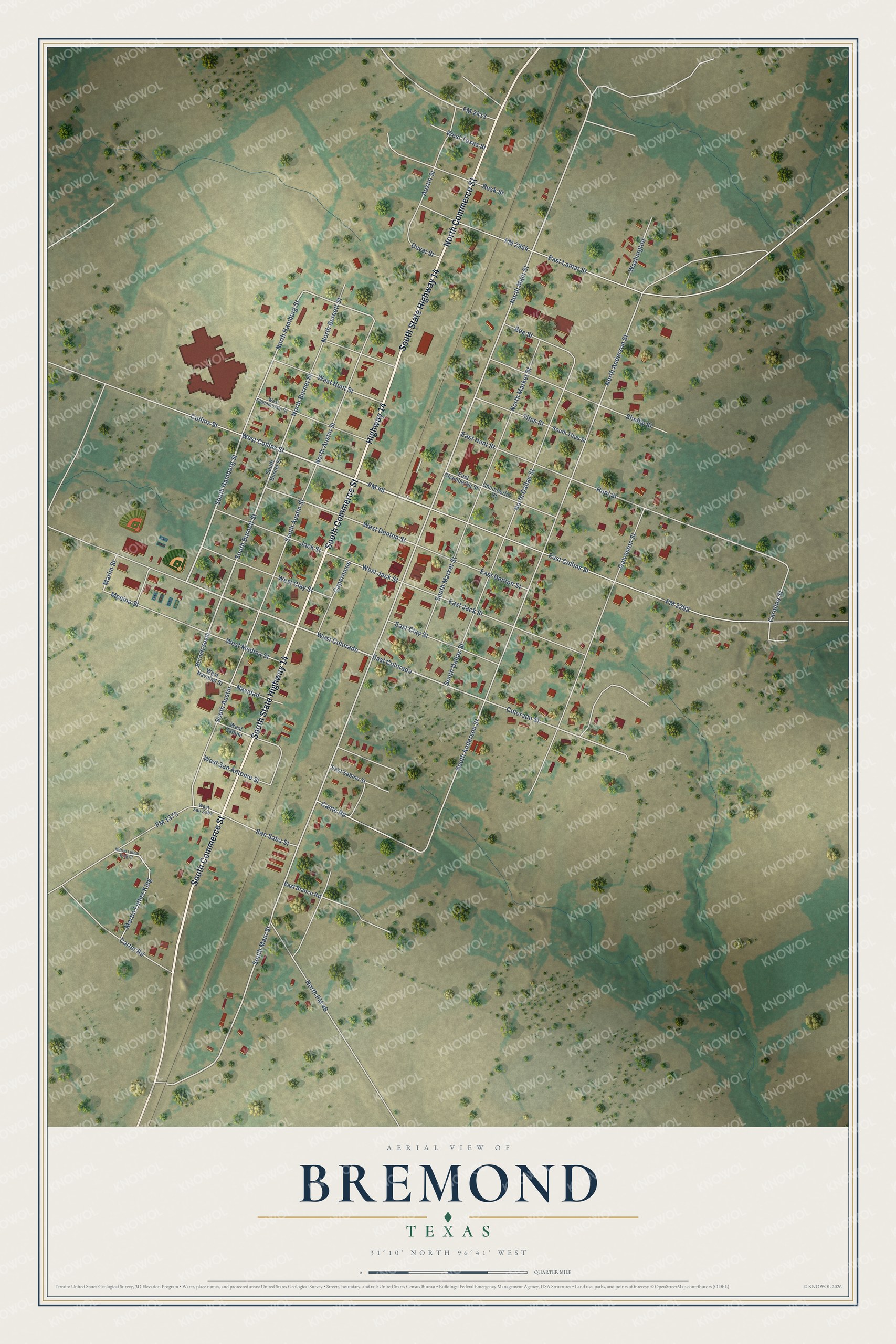 Watermarked full-map preview of Bremond, Texas