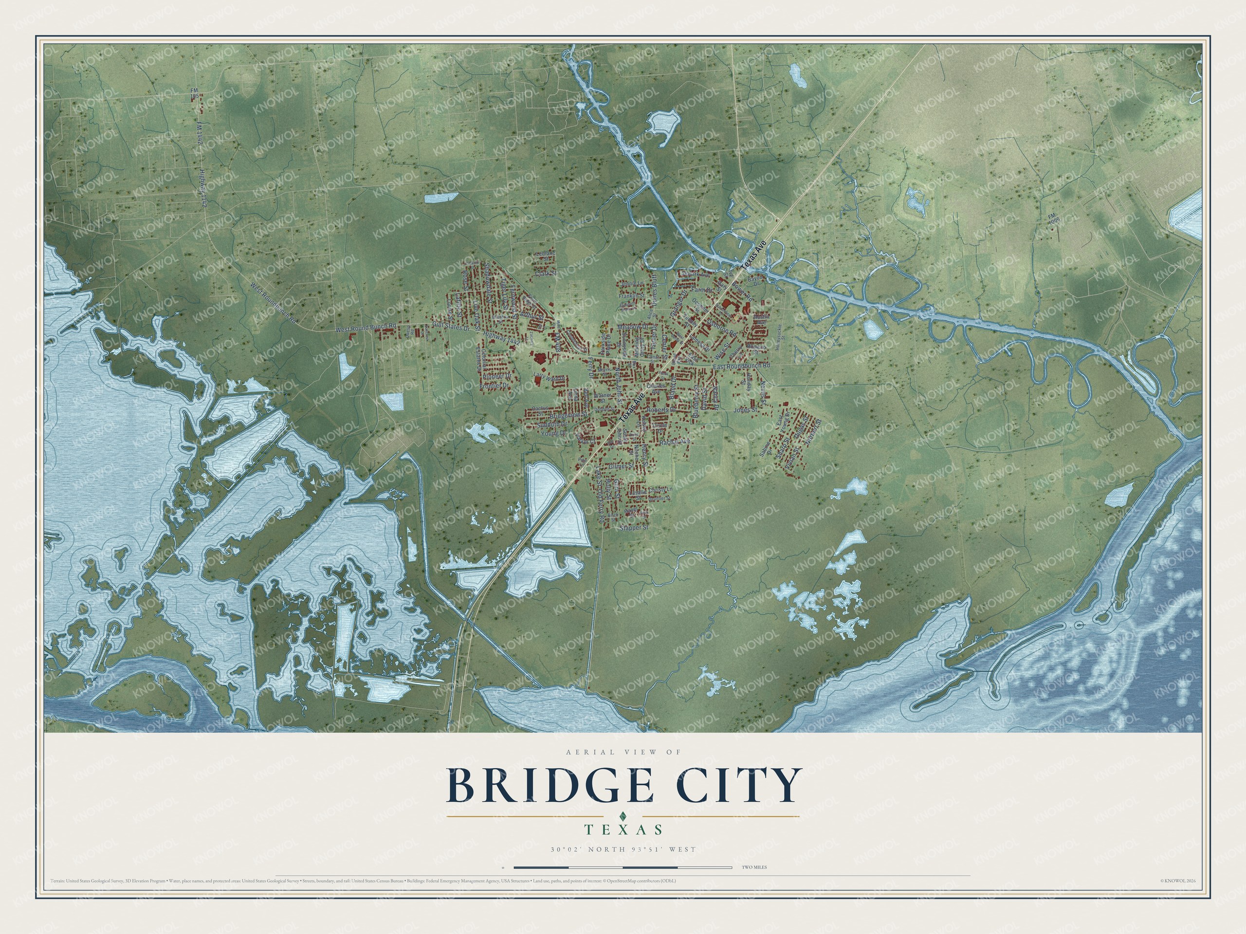 Watermarked full-map preview of Bridge City, Texas