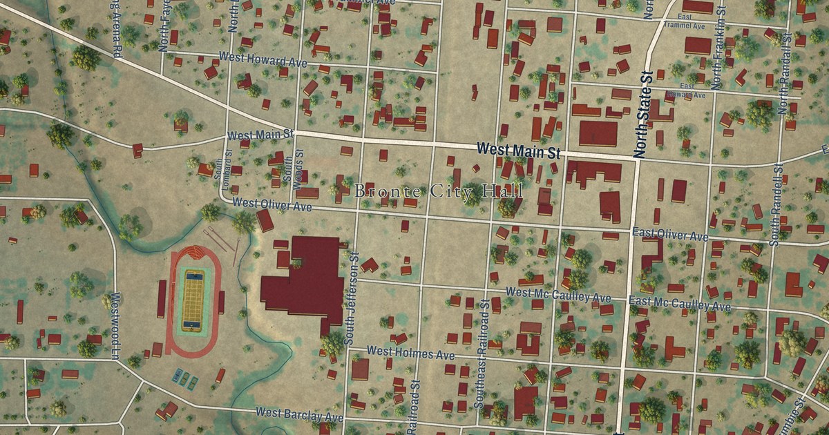 Map of Bronte, Texas in 2026