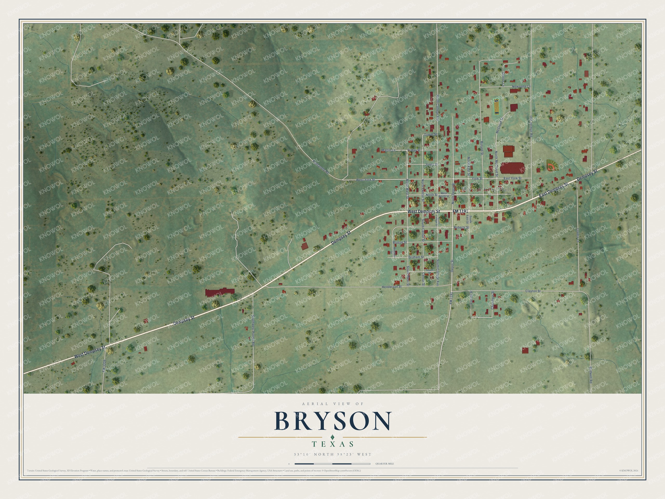 Watermarked full-map preview of Bryson, Texas