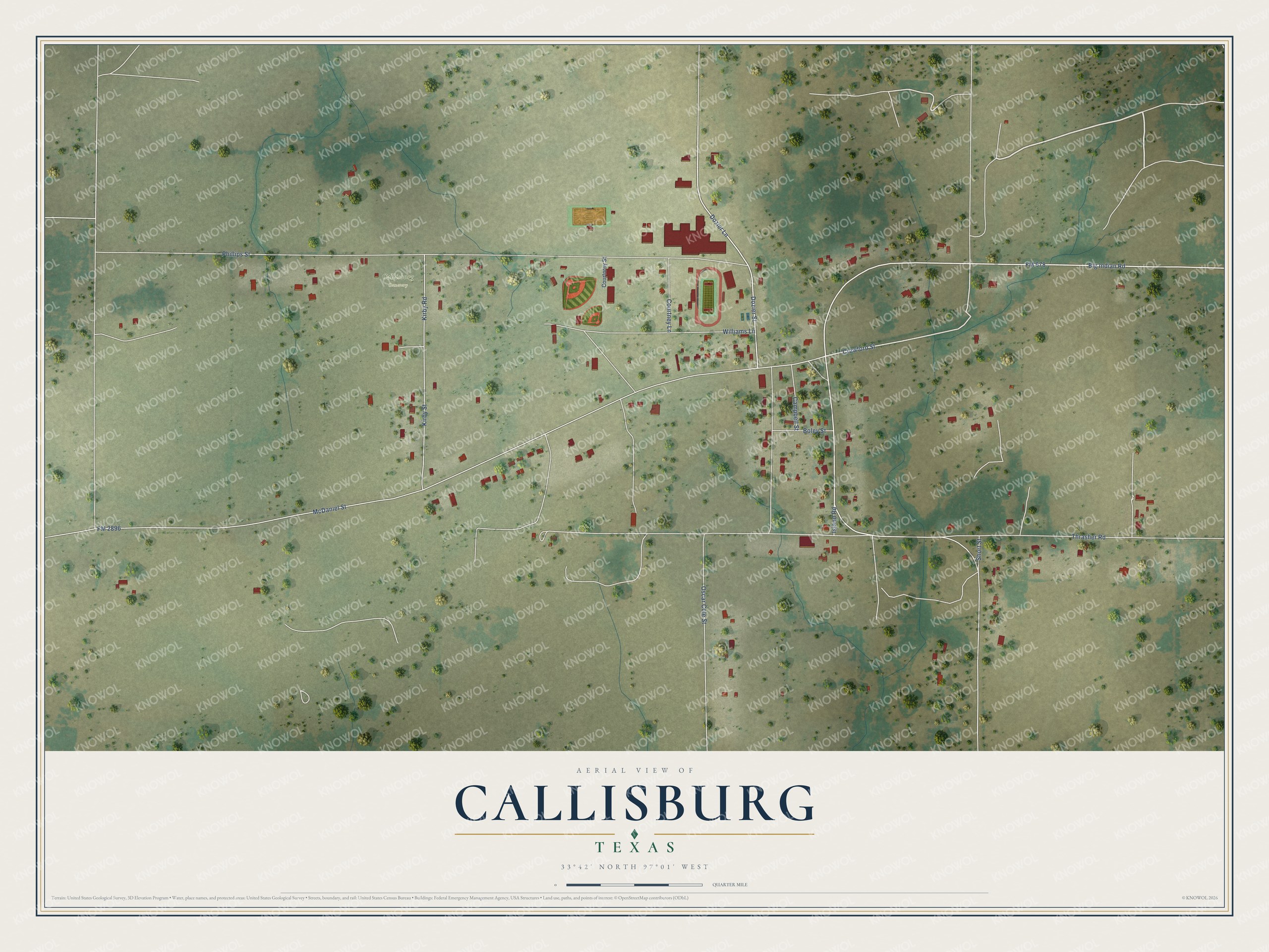 Watermarked full-map preview of Callisburg, Texas