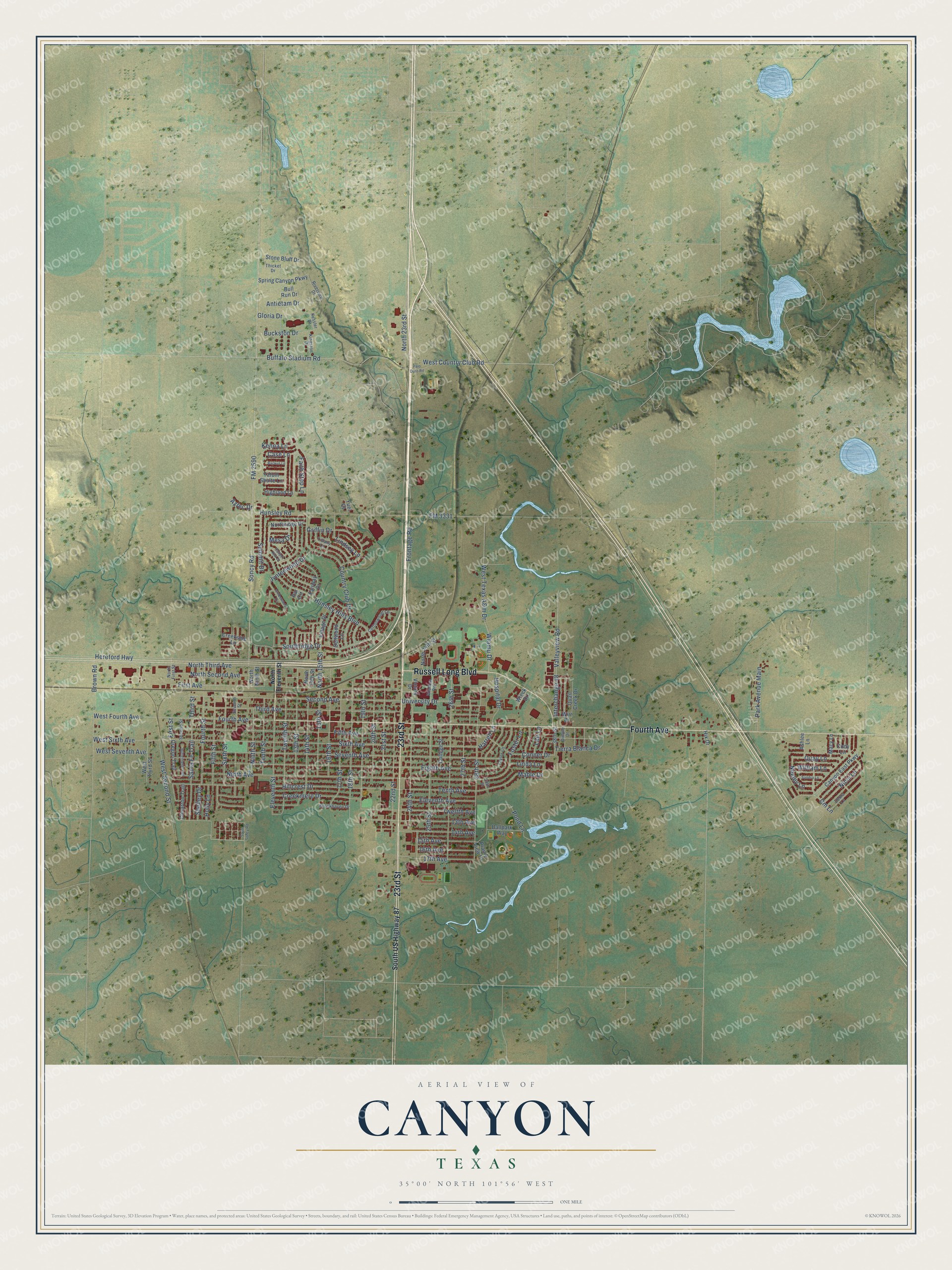 Watermarked full-map preview of Canyon, Texas