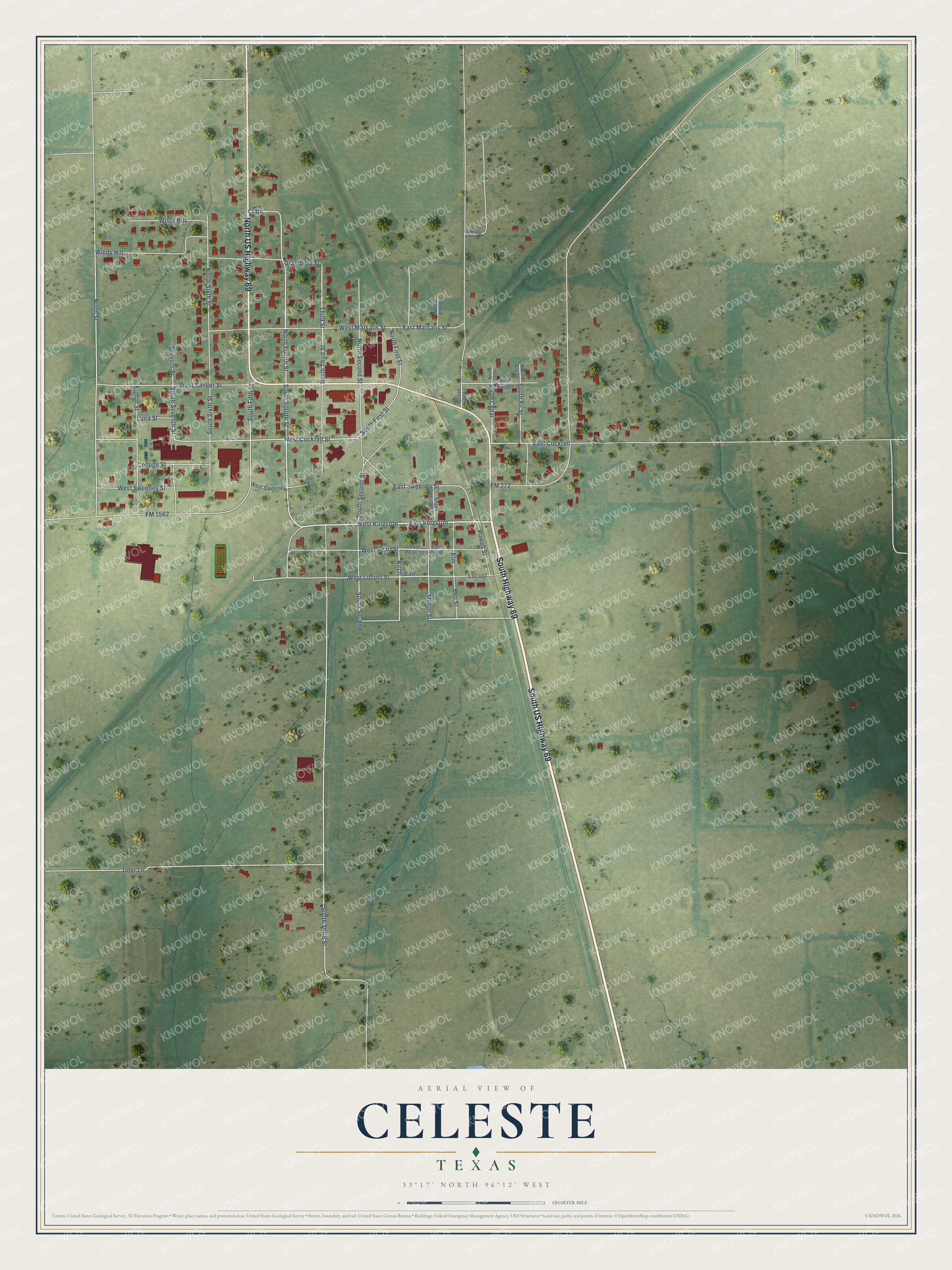 Watermarked full-map preview of Celeste, Texas