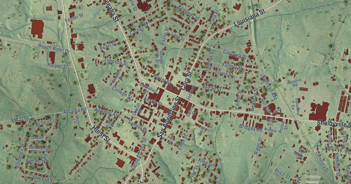 Map of Center, Texas in 2026