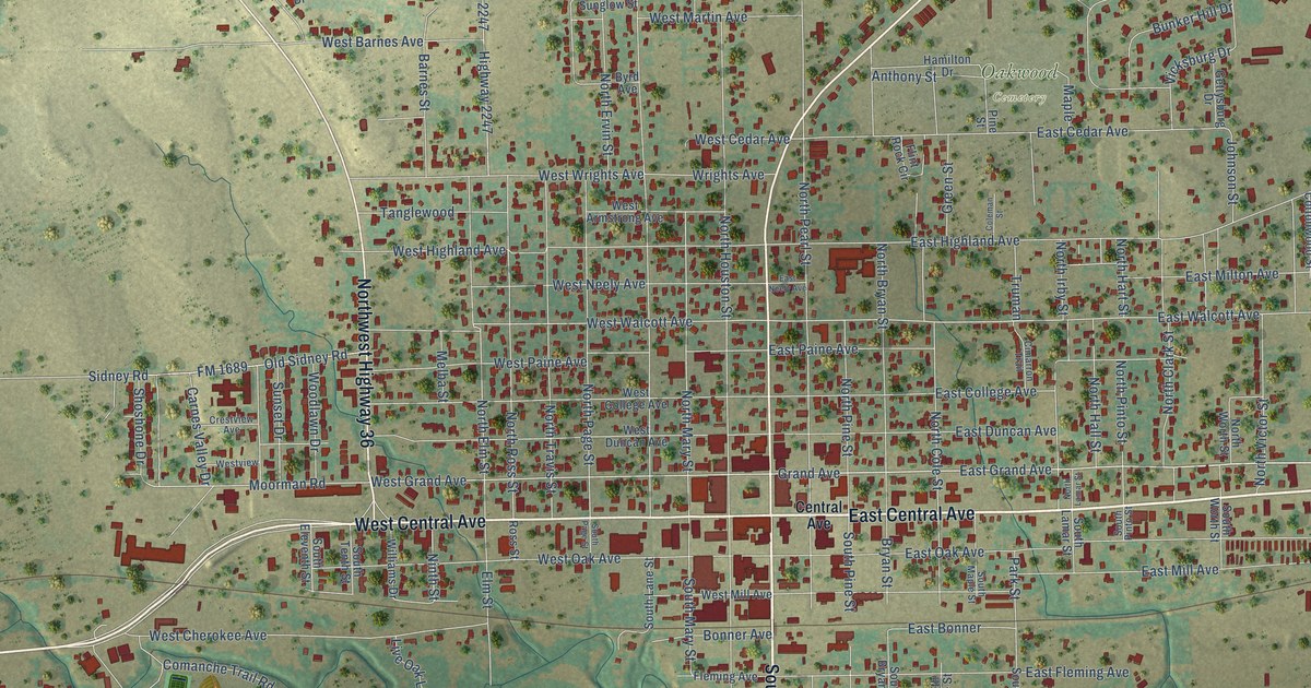 Map of Comanche, Texas in 2026