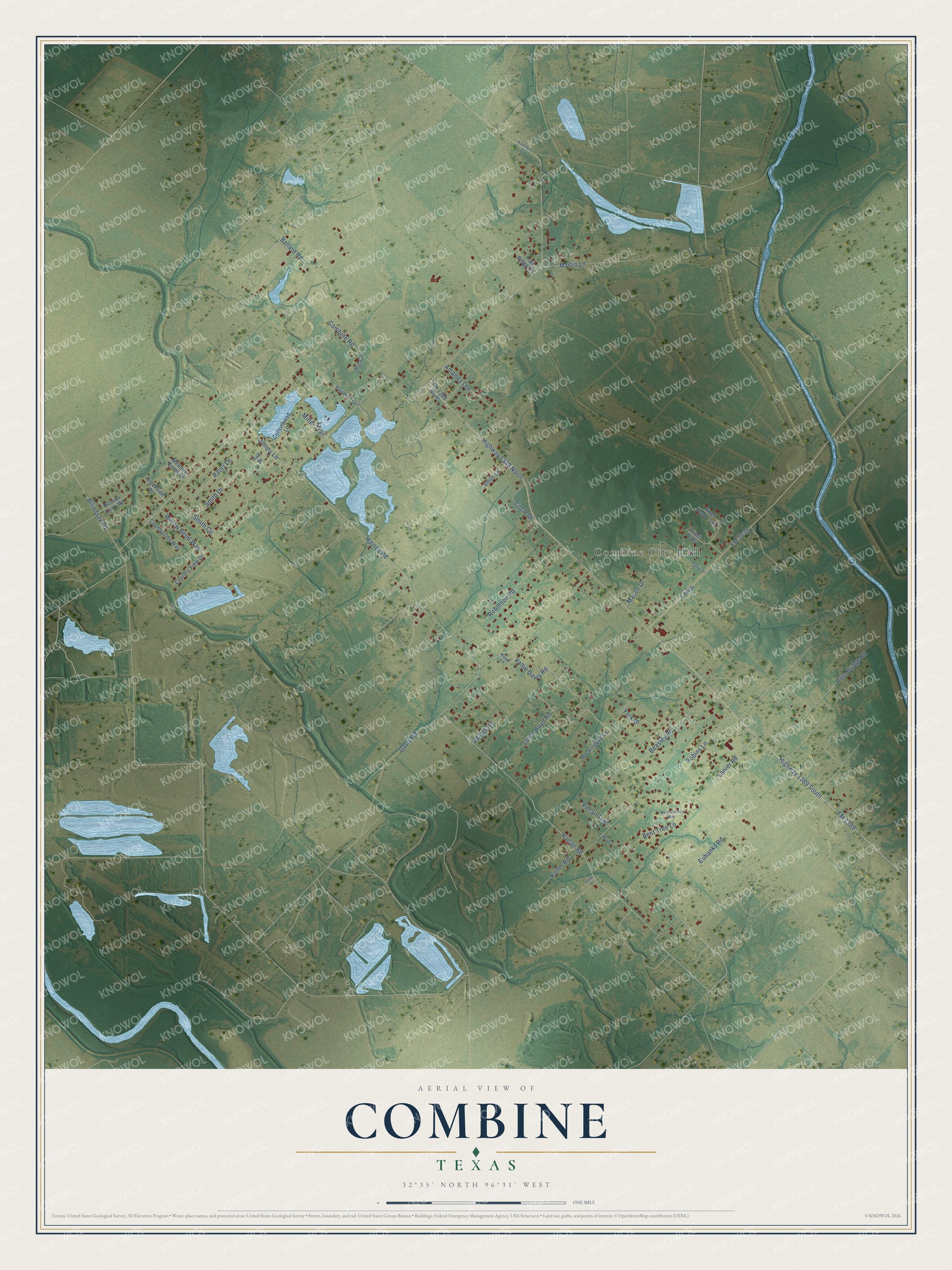 Watermarked full-map preview of Combine, Texas