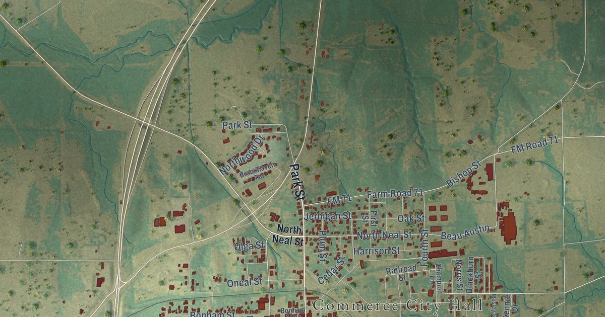 Map of Commerce, Texas in 2026