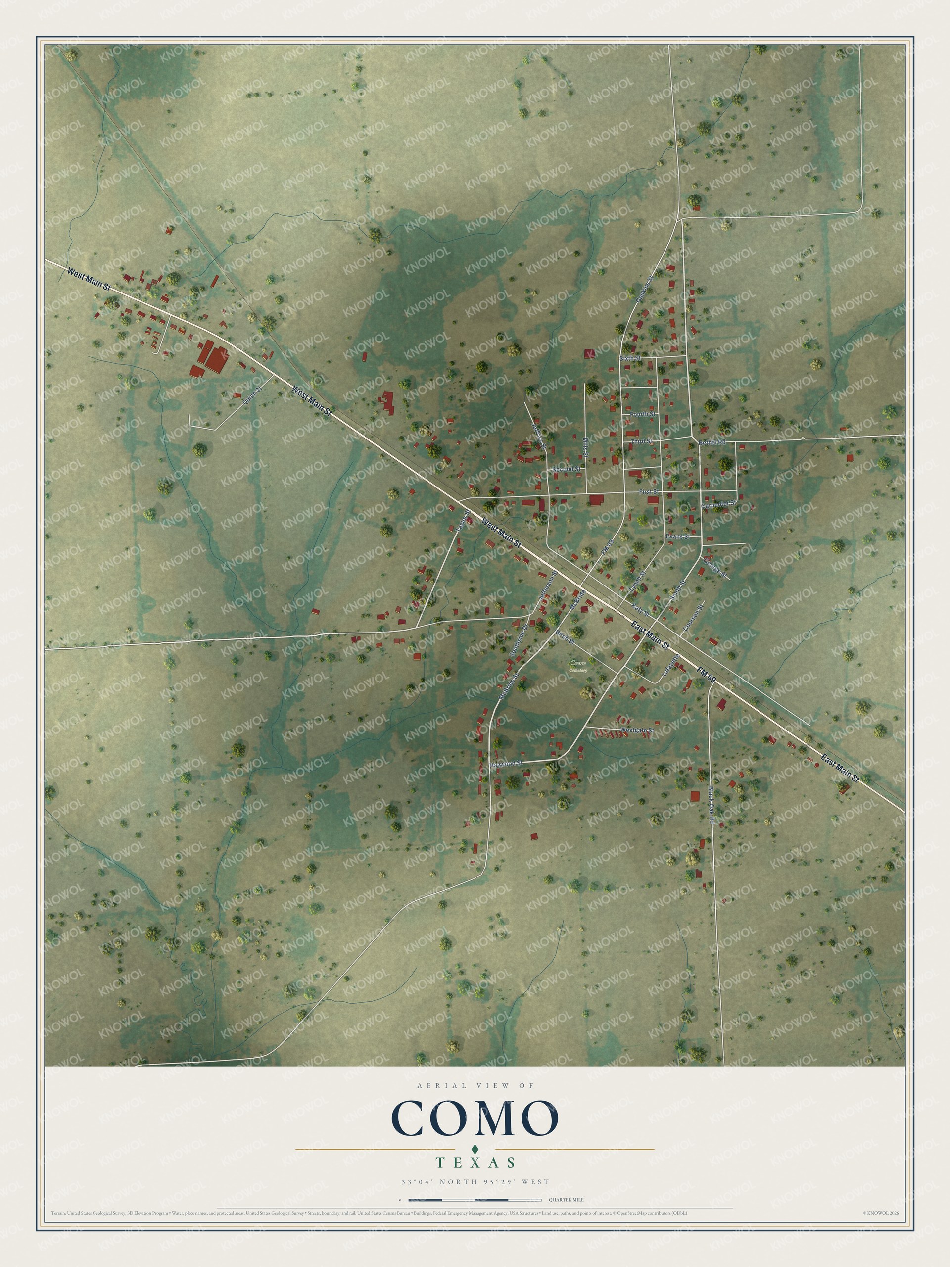 Watermarked full-map preview of Como, Texas