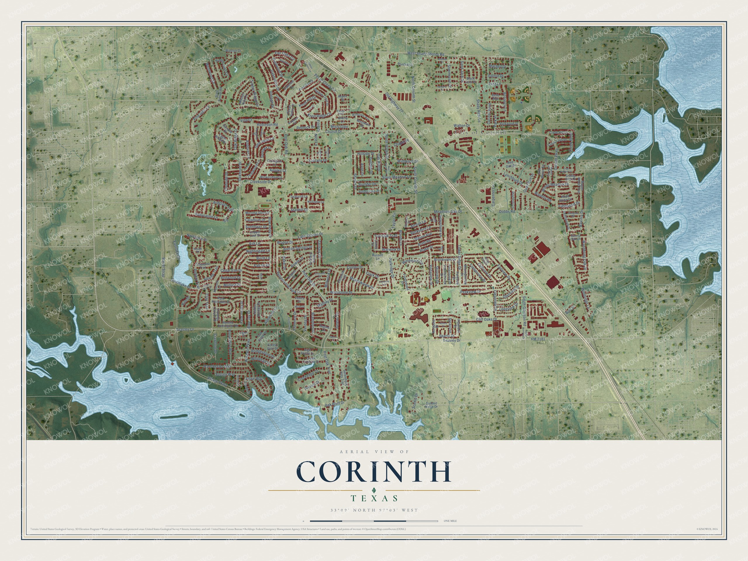 Watermarked full-map preview of Corinth, Texas