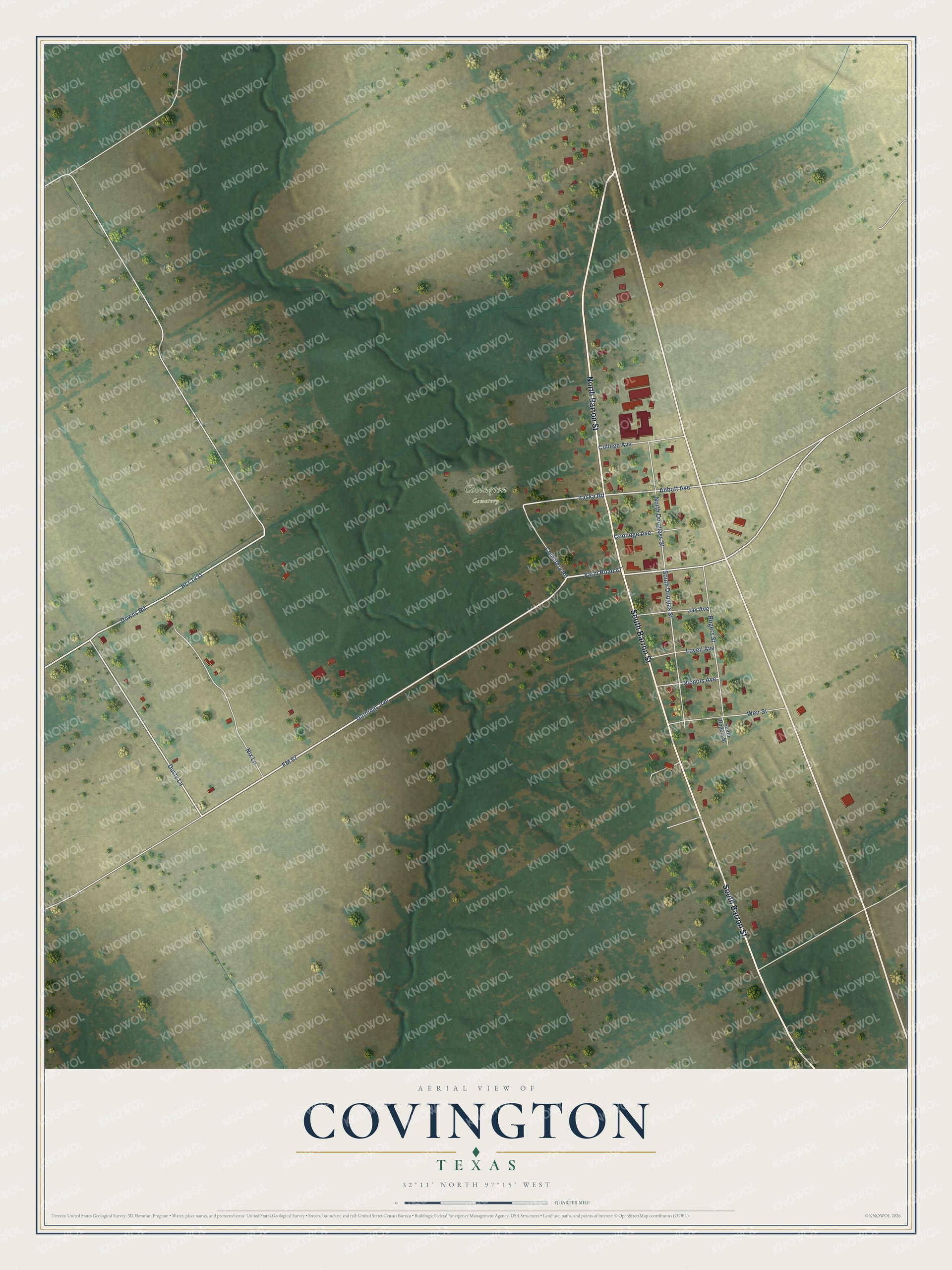 Watermarked full-map preview of Covington, Texas