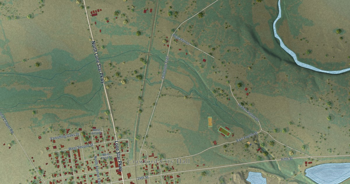 Map of Crawford, Texas in 2026