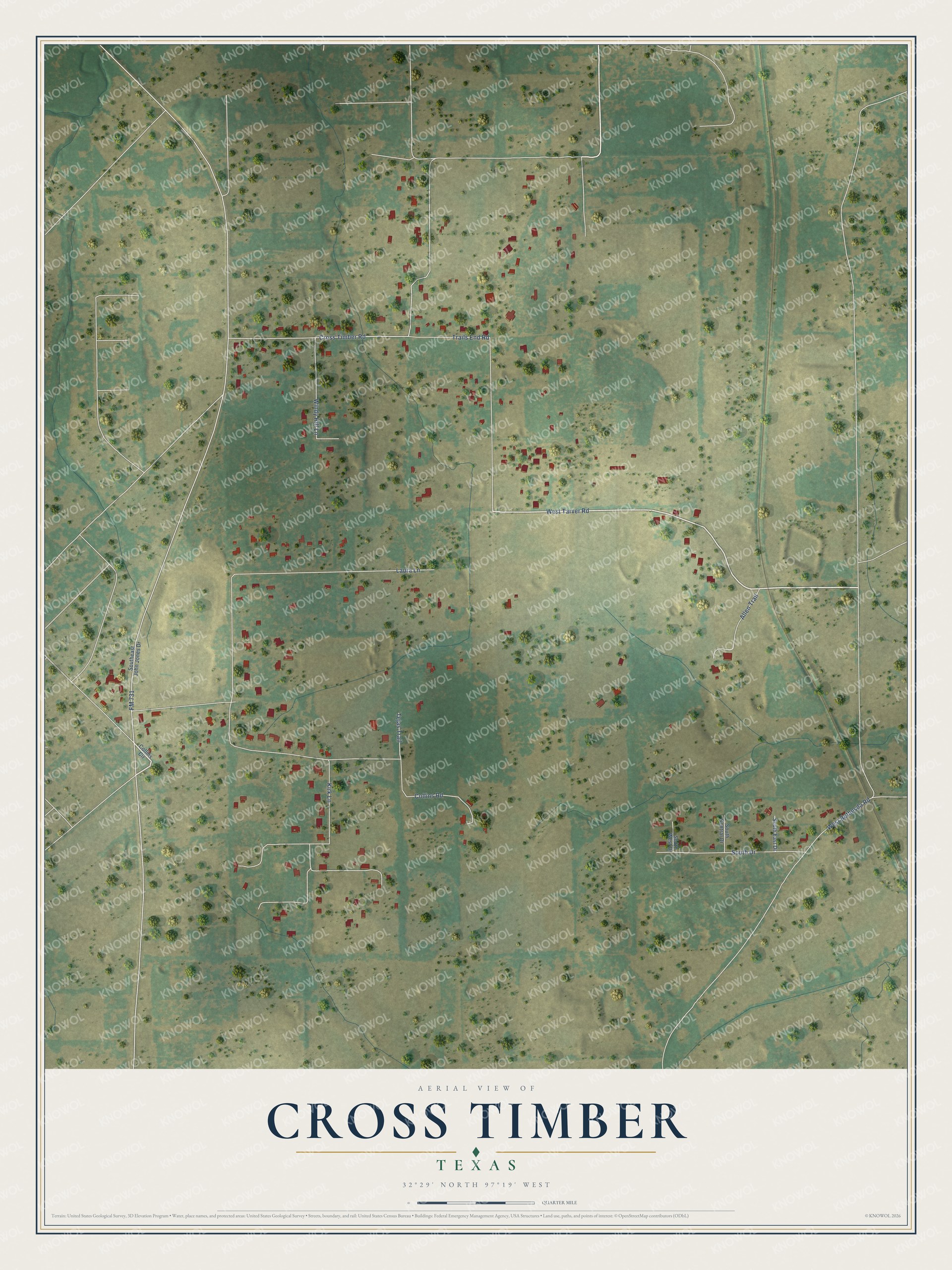 Watermarked full-map preview of Cross Timber, Texas