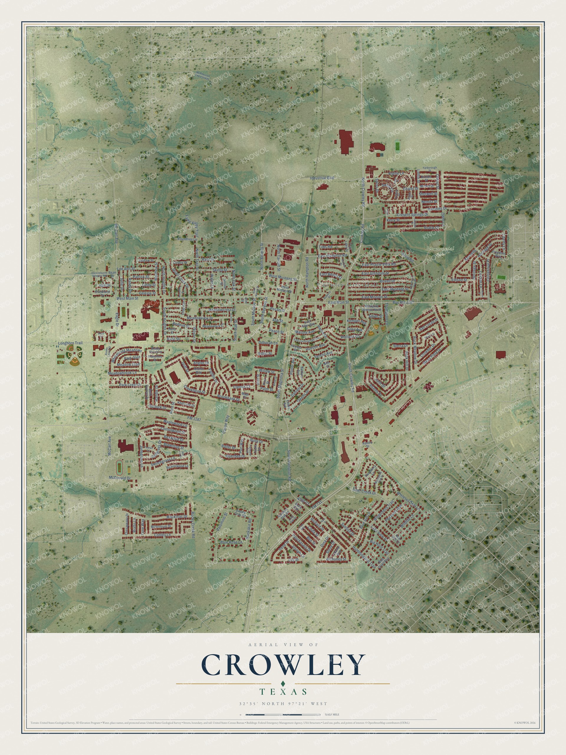 Watermarked full-map preview of Crowley, Texas