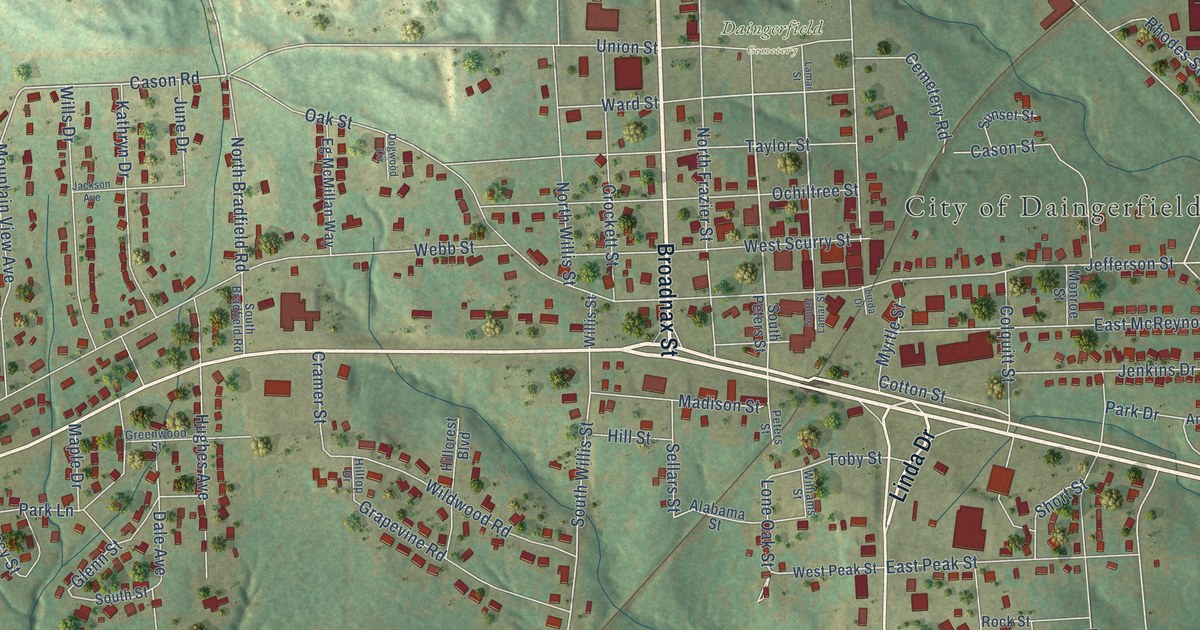 Map of Daingerfield, Texas in 2026
