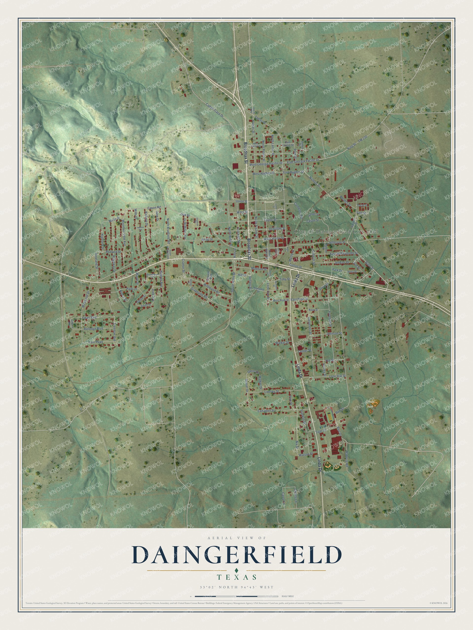 Watermarked full-map preview of Daingerfield, Texas