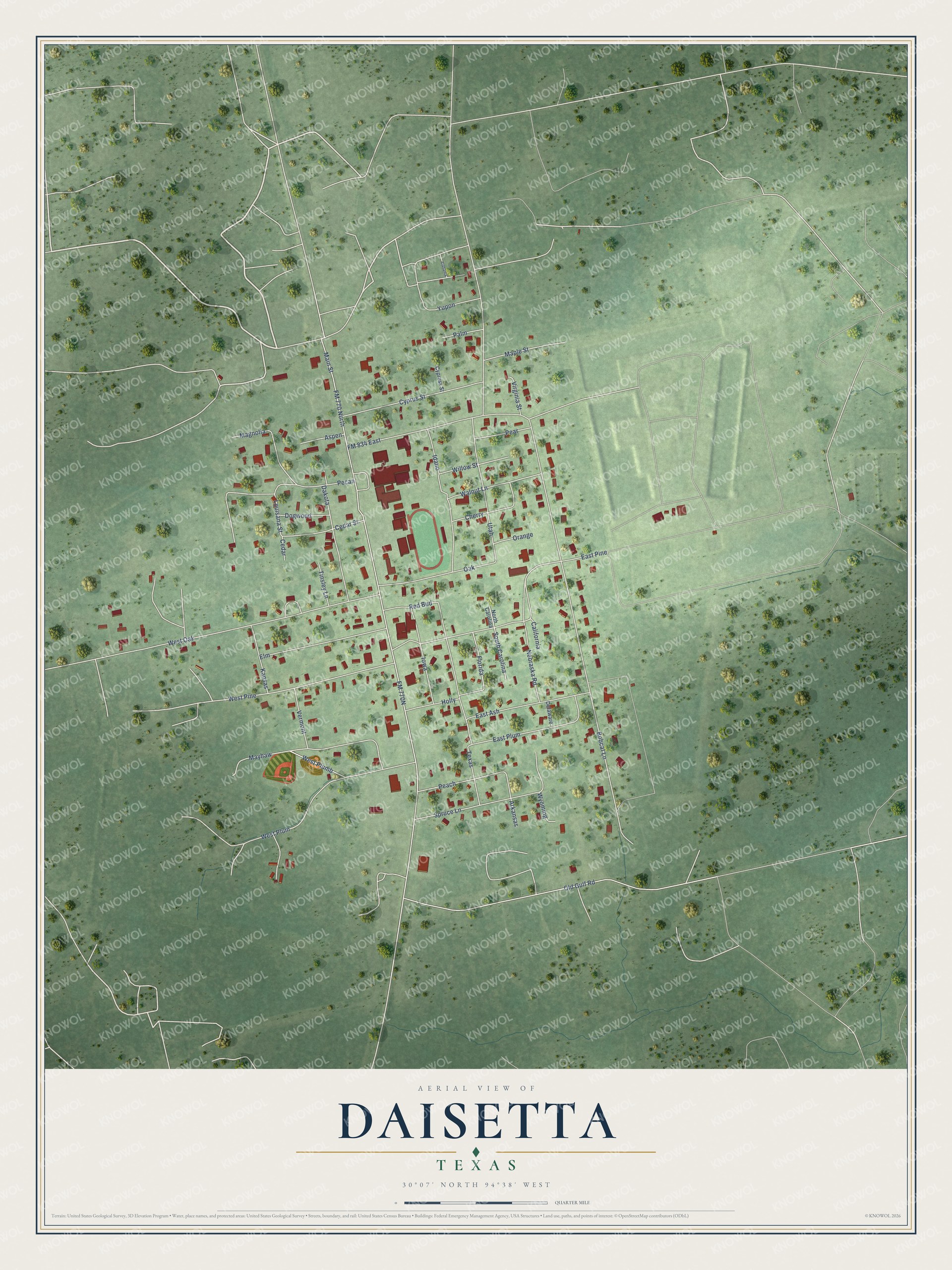 Watermarked full-map preview of Daisetta, Texas