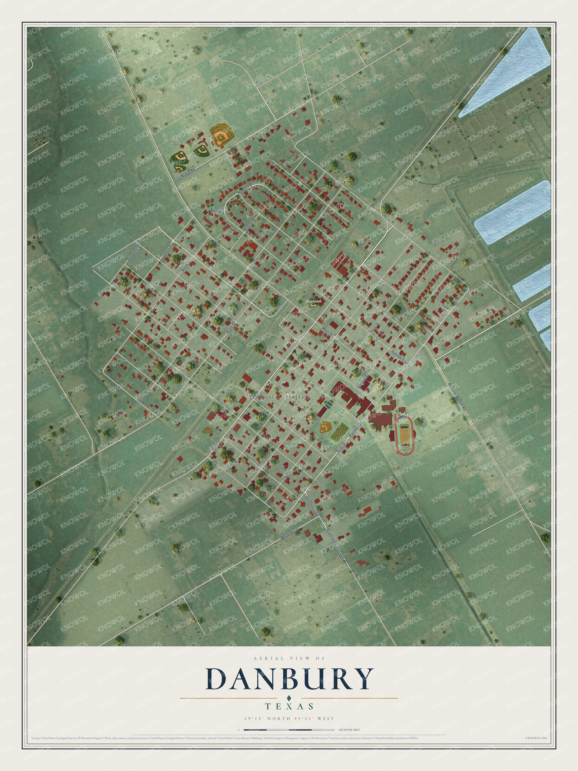 Watermarked full-map preview of Danbury, Texas