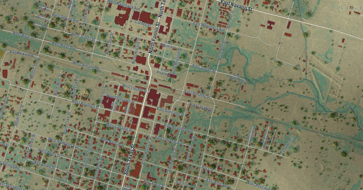Map of De Leon, Texas in 2026