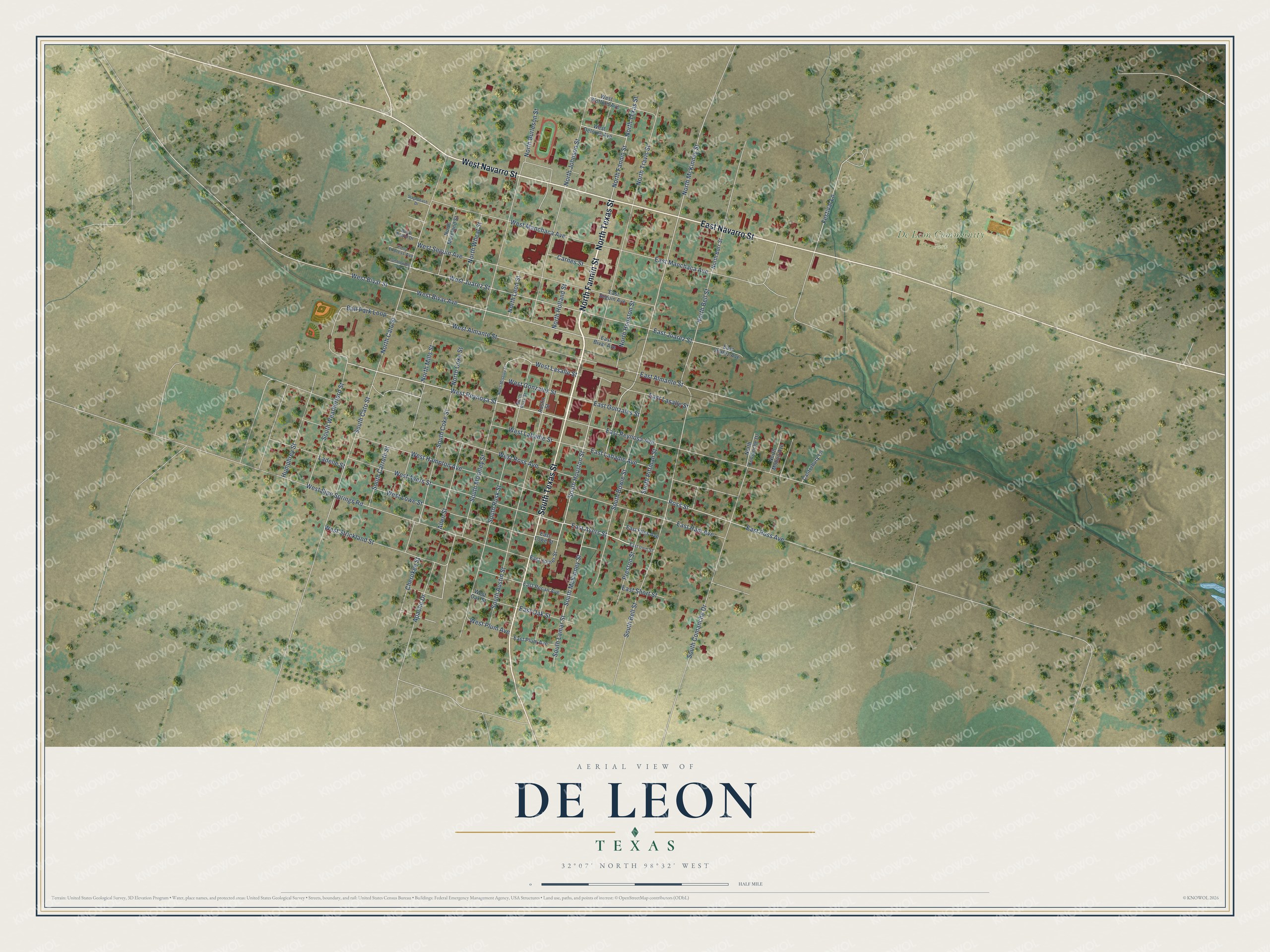Watermarked full-map preview of De Leon, Texas