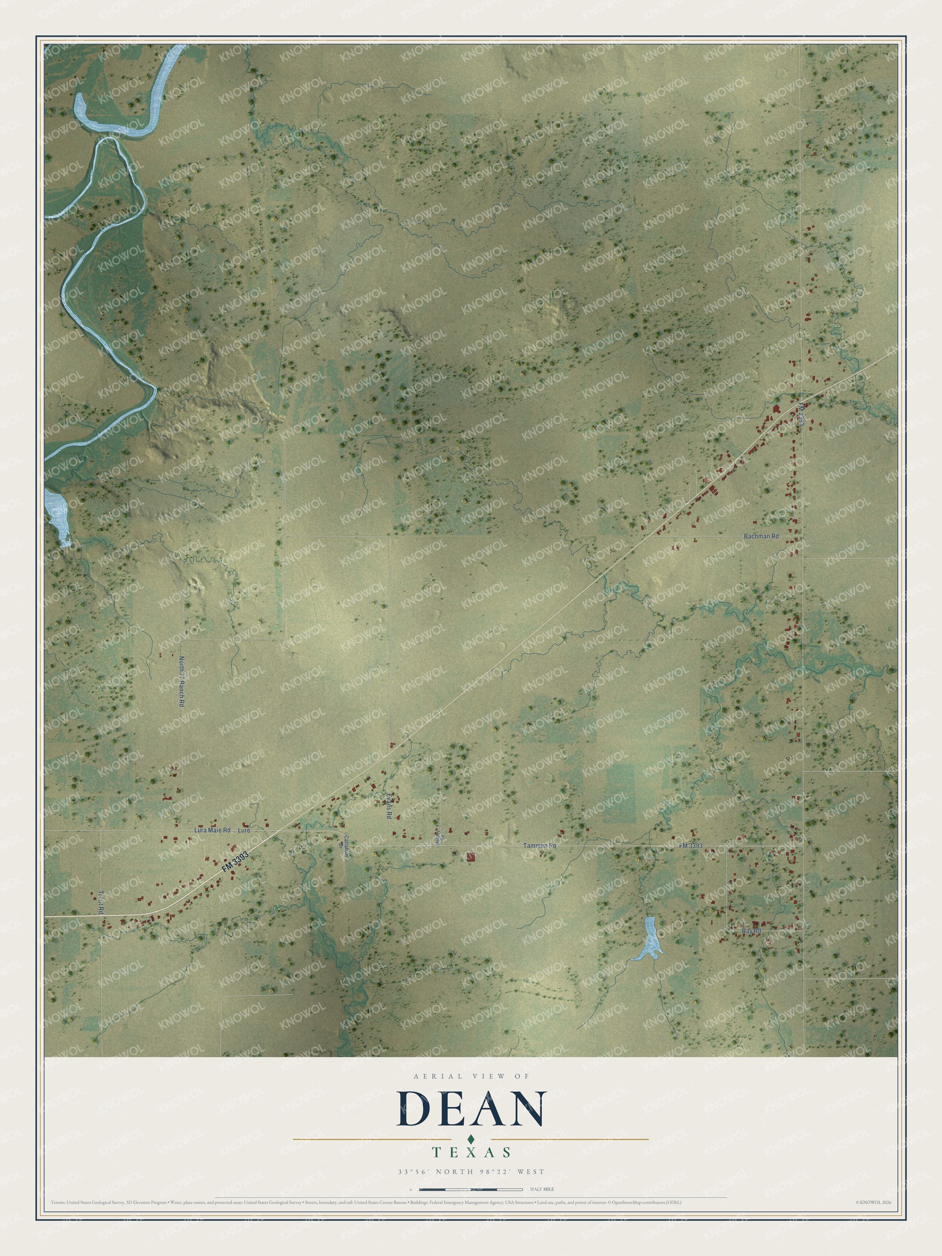 Watermarked full-map preview of Dean, Texas