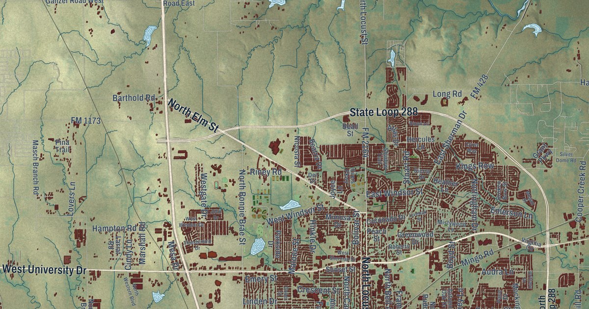 Map of Denton, Texas in 2026