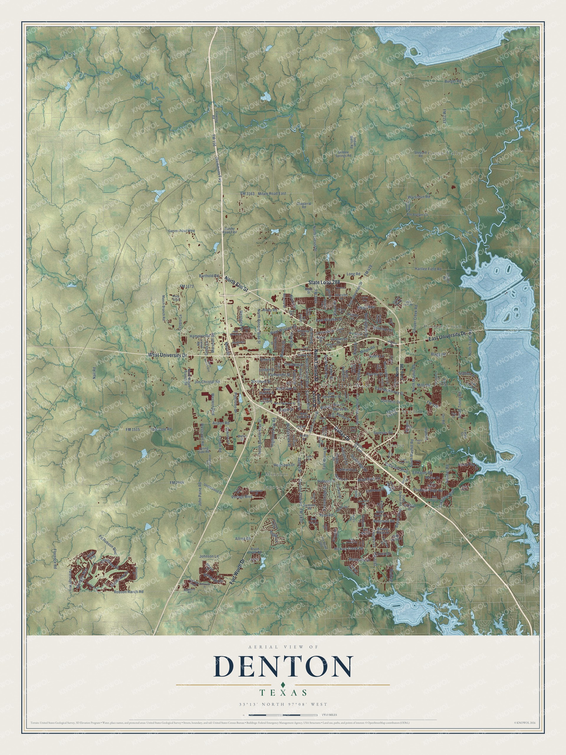 Watermarked full-map preview of Denton, Texas