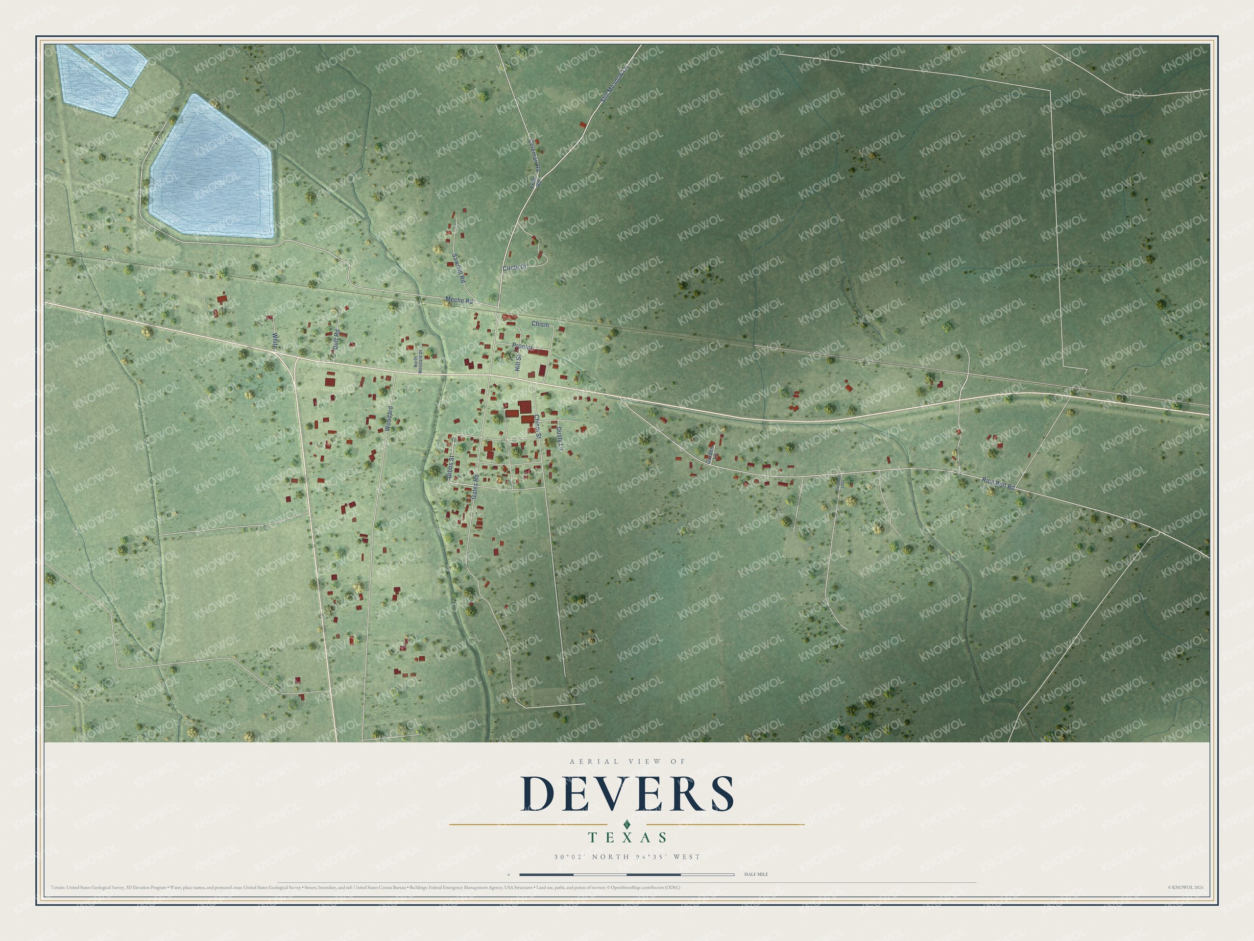 Watermarked full-map preview of Devers, Texas